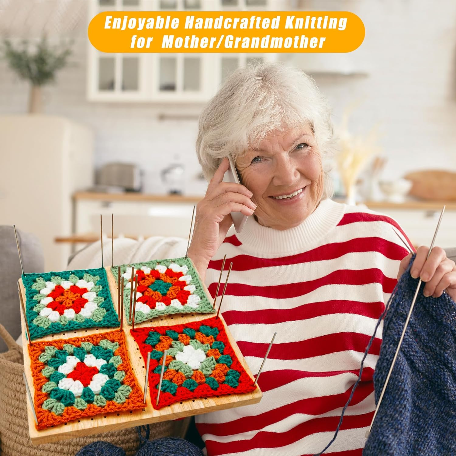 Crochet Blocking Board, 11.4"/29Cm Bamboo Wooden Blocking Board with 30Pcs Steel Pins and 1 Crochet Hook Crochet Projects for Knitting, Granny Square Blocking Board Gifts for Grandmother Mothers image number 3