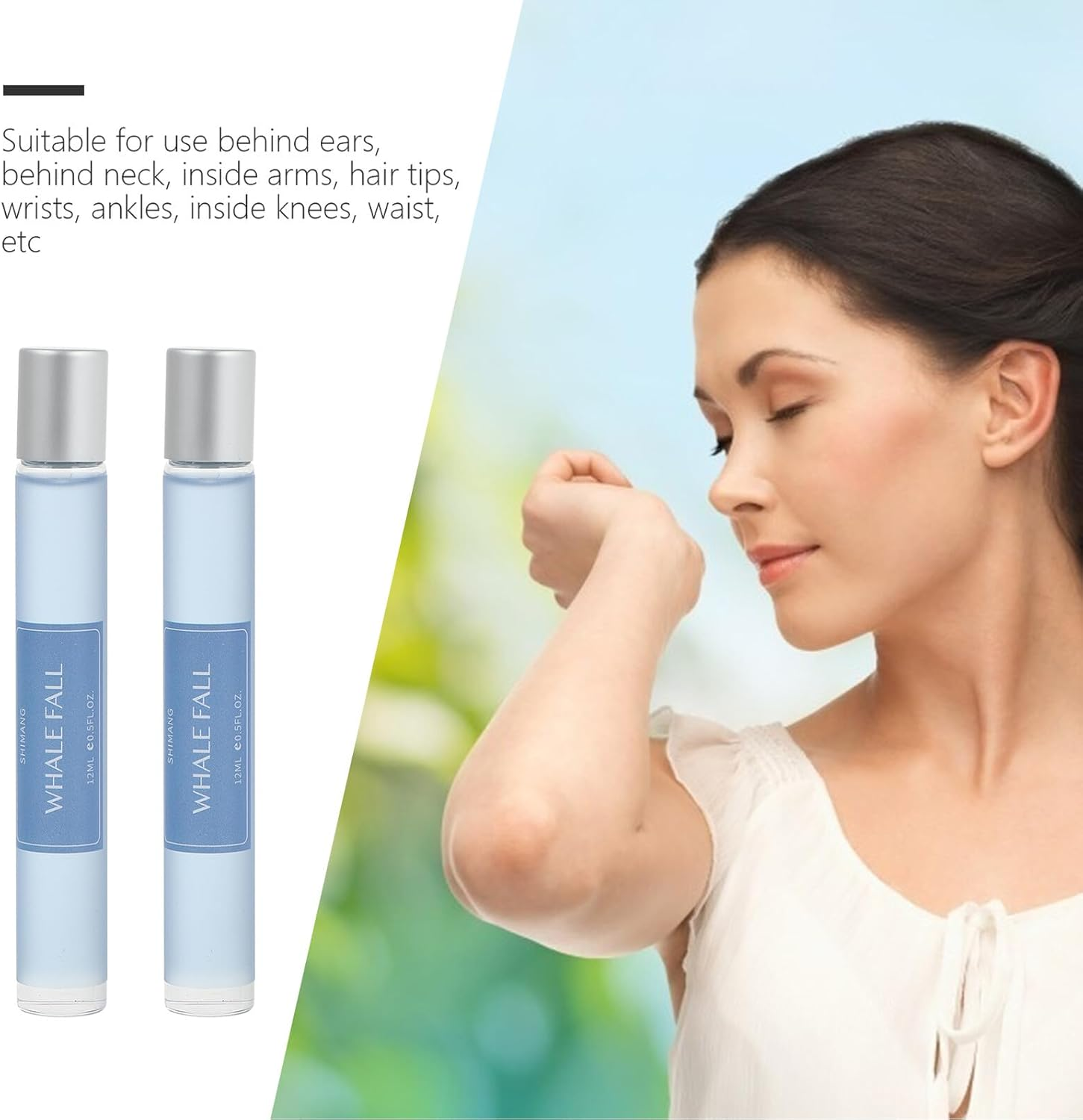 DINHEAROM Roll-On Body Perfume 2Pcs with White Tea Scent, Fresh Fragrance, Unisex Deodorant for Daily Use, Safe Romantic Fragrance for Women and Men