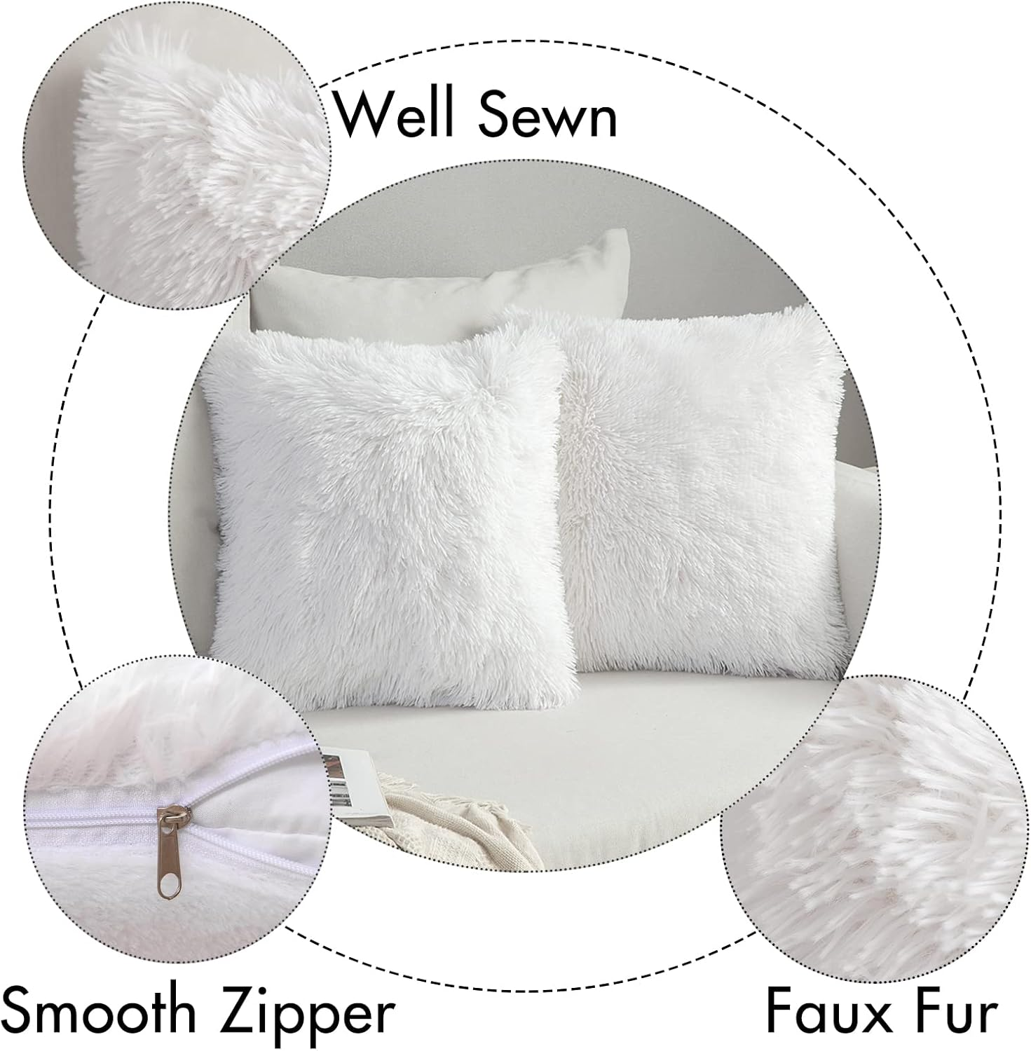 MIULEE Pack of 2 Luxury Faux Fur Throw Pillow Cover Deluxe Christmas Decorative Plush Pillow Case Cushion Cover Shell for Sofa Bedroom Car 18 X 18 Inch White
