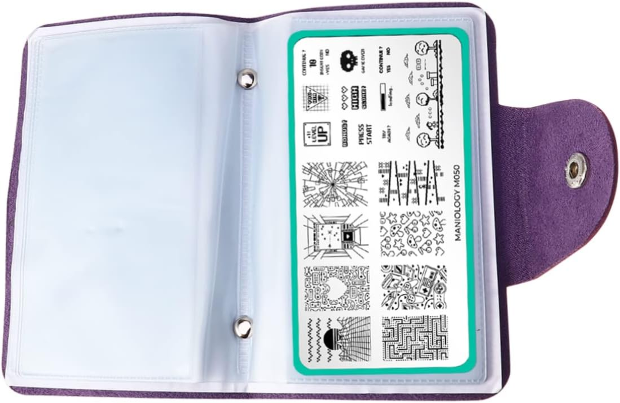 TOVINANNA Nail Storage Bag for Stamping Plates Rectangular Pouch Slots for Square Rectangular Plates Organizer for Manicure Pedicure Tools