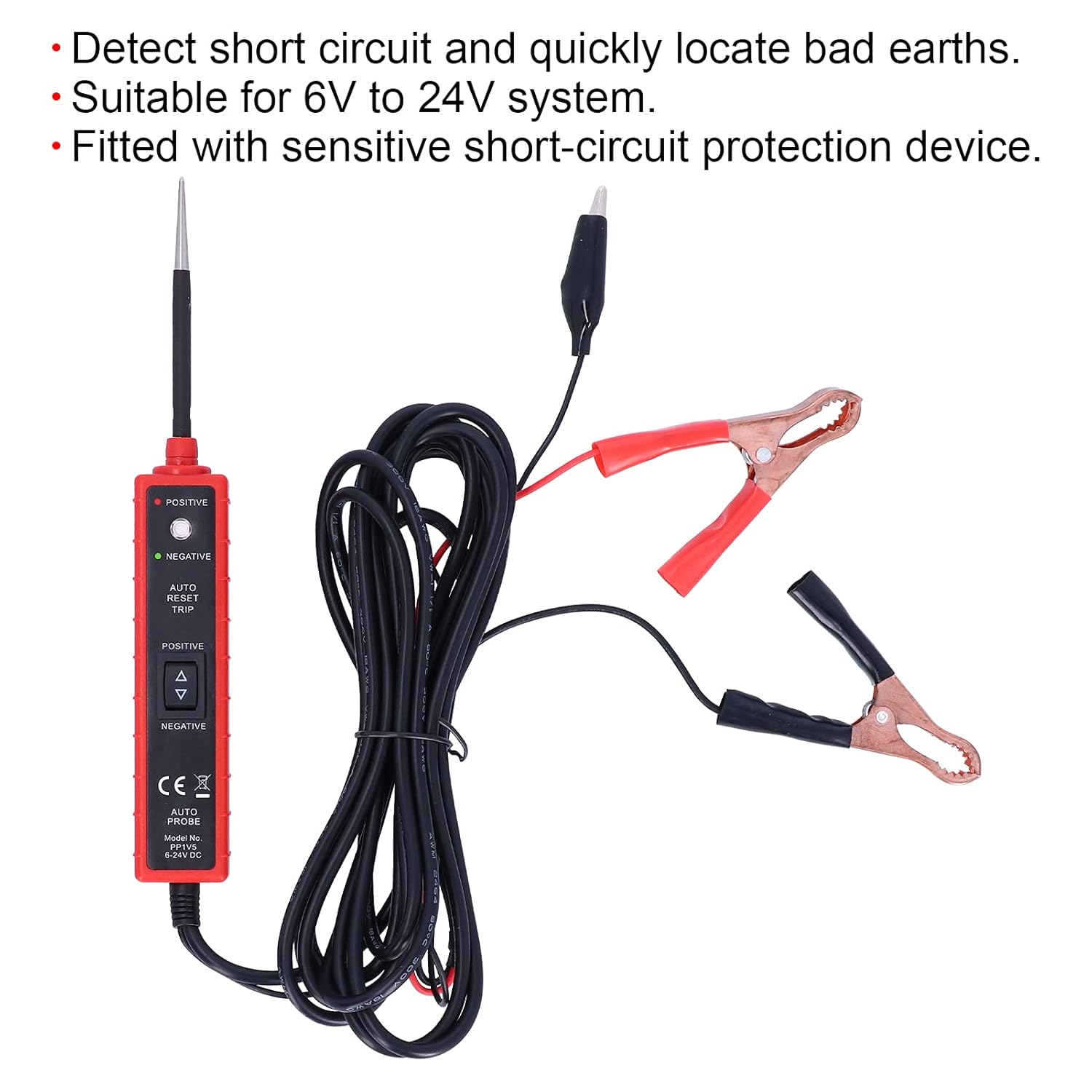 Power Circuit Probe Tester, Automotive Short Circuit Finder, 6V-24V DC Test Light, Auto Electrical Tester, with 14.8Ft Cable, for Polarity and Continuity Test Function image number 5