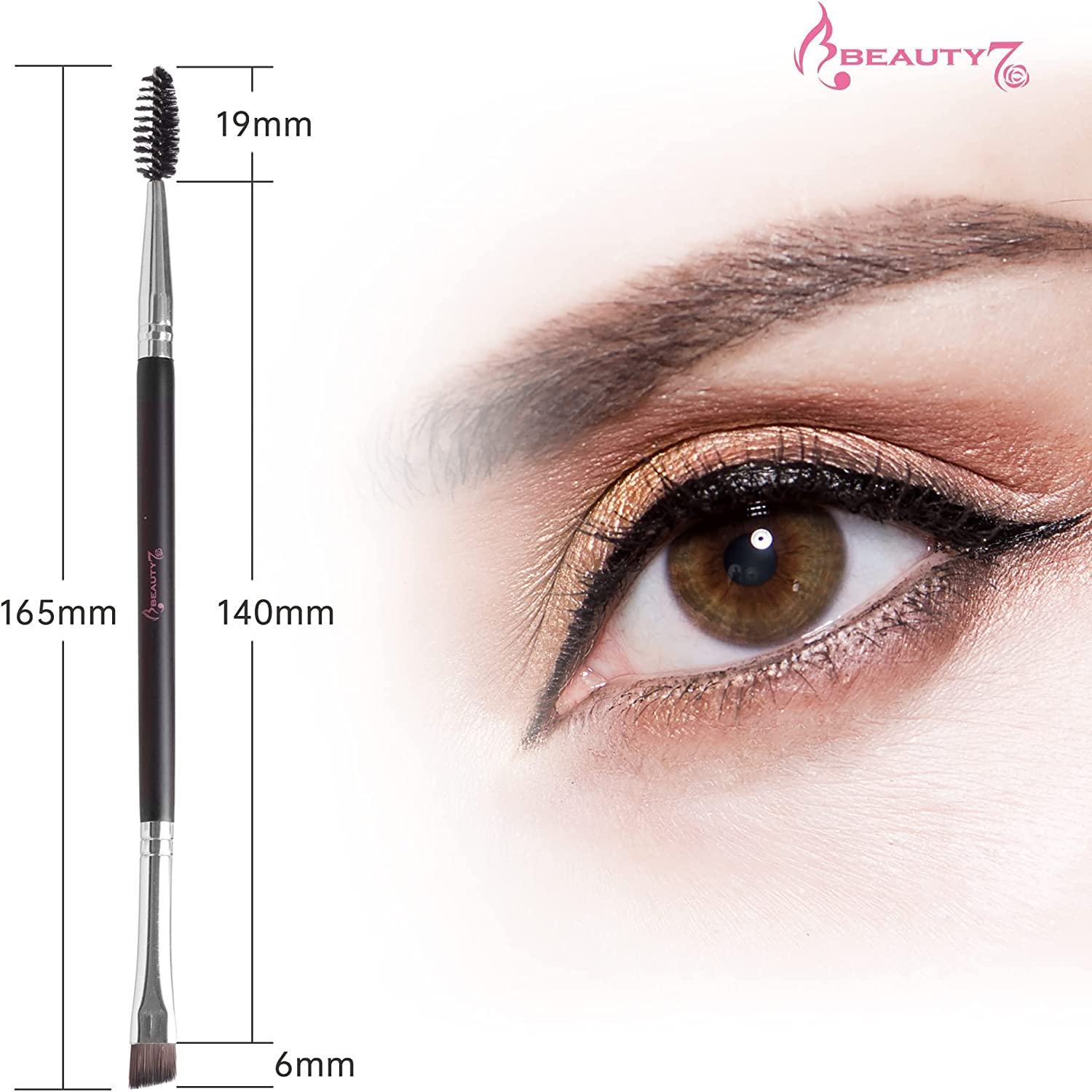 Beauty7 Eyebrow Brush and Comb, Duo Eyelash Comb, Angled Spoolie Brush for Eye Makeup (Black)