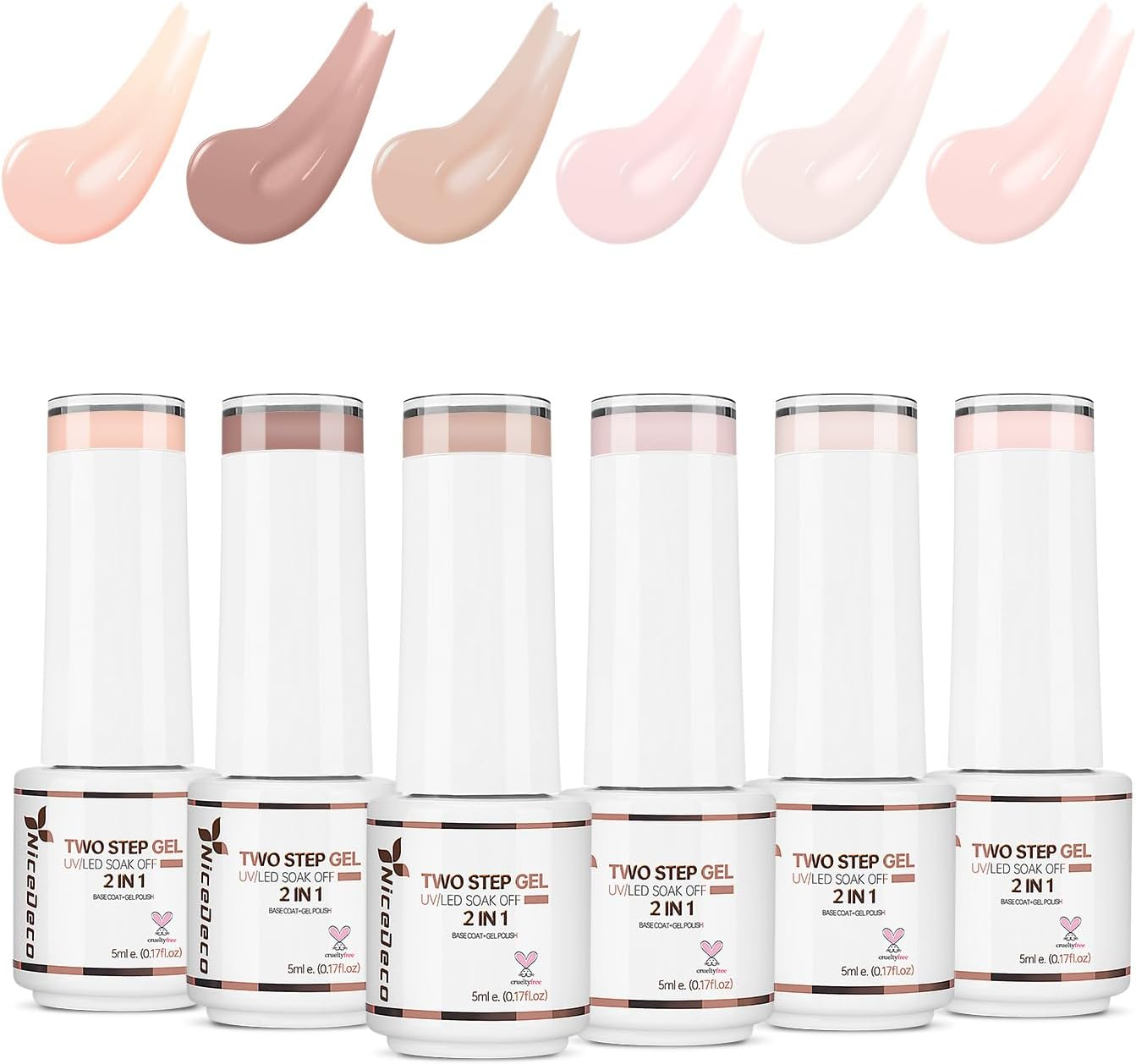 Nicedeco 2-Step Gel Nail Polish, Hema Free, Cruelty Free, High Gloss Long Lasting Soak off LED U V Gel Polish 6 Pcs 5Ml Kit 48 image number 4