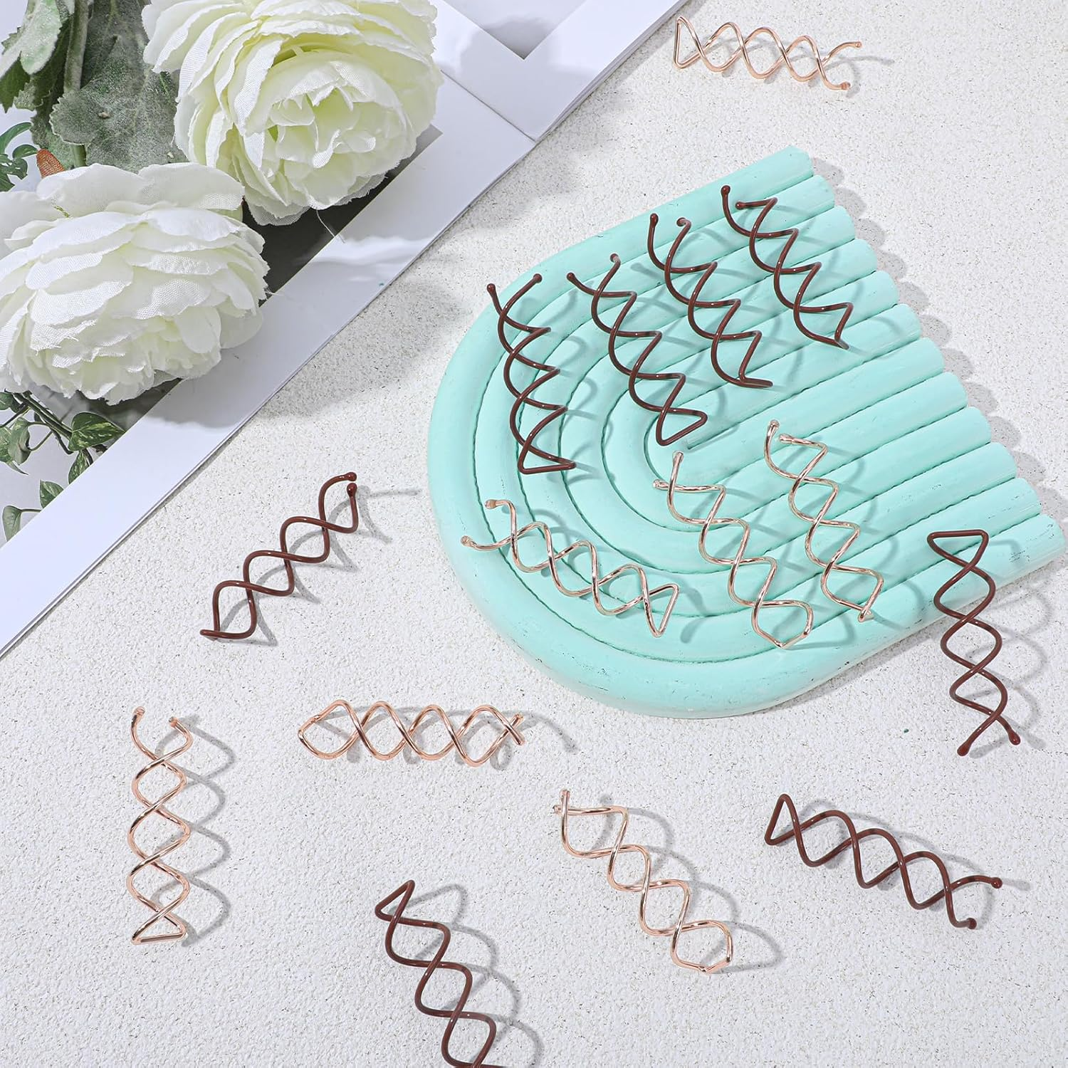 LXUEJIE Pack of 20 Spiral Hair Clips, Spiral Hair Clips, Hair Accessories, Rotating DIY Hairpins, Updo Hairstyles Accessories for Hair Styling, Suitable for Various Hairstyles (Brown + Rose Gold image number 1