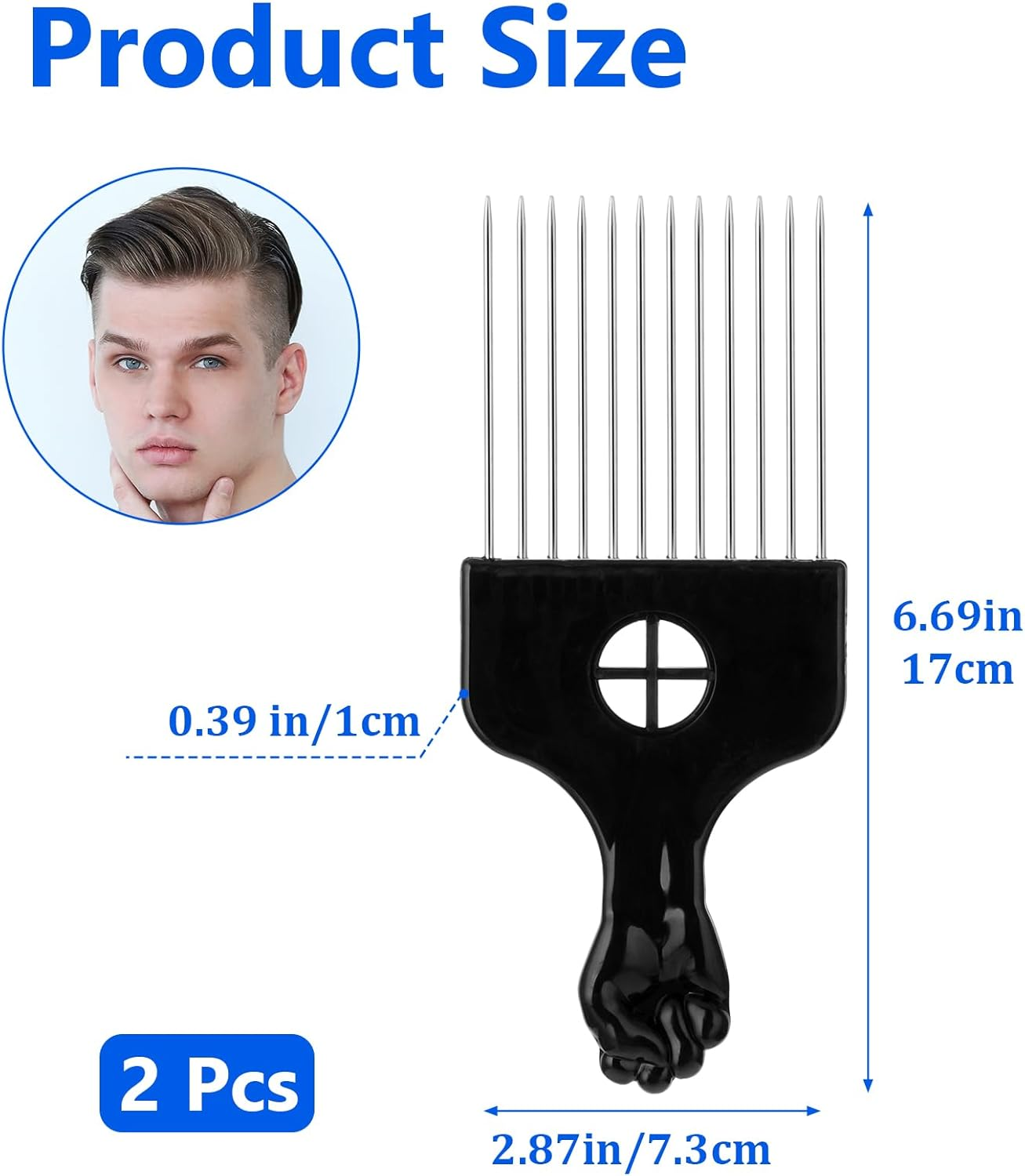Sibba Pack of 2 Metal Styling Comb Afro Hair Comb Men Women Curling Comb Wide Tooth Comb with Handle Hair Comb Highlight Comb 11 Prongs Hairdressing Curling Pimple Perm Hair Styling Tool Black image number 6