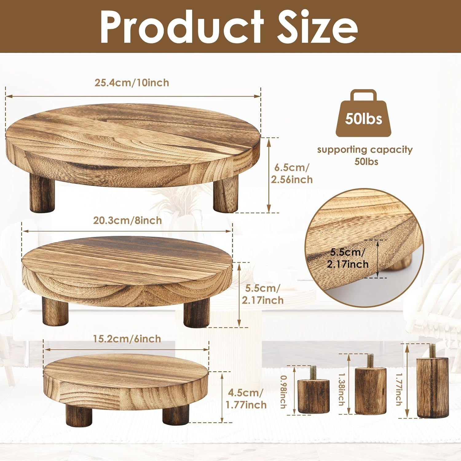 ZLHETWT Wooden Stool Display Stand, Wood Plant Stand, Wood Riser with Removable Feet Holds up to 50Lbs Wood Plant Riser Stand Practical Wood Plant Holder for Indoor Outdoor Home Patio D&eacute;cor image number 3