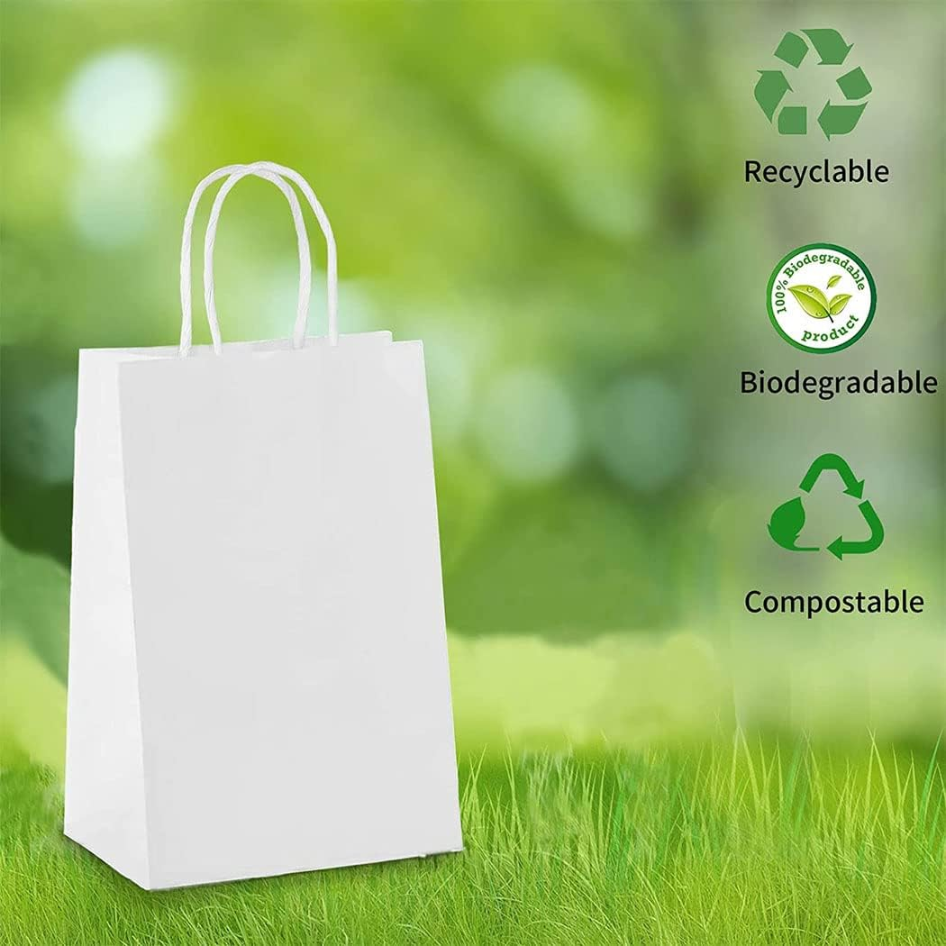 Idopick 40Pcs Kraft Paper Bags with Handles, White, 15 X 8 X 21Cm, Perfect for Business, Shopping, Retail, Party, Favor, Merchandise Bags (White) image number 3