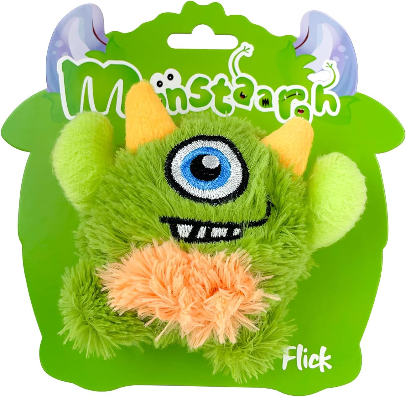 'Flick' Plush Dog Toy, Green, Large - Plush Monster Ball with Squeaker, Fun Halloween