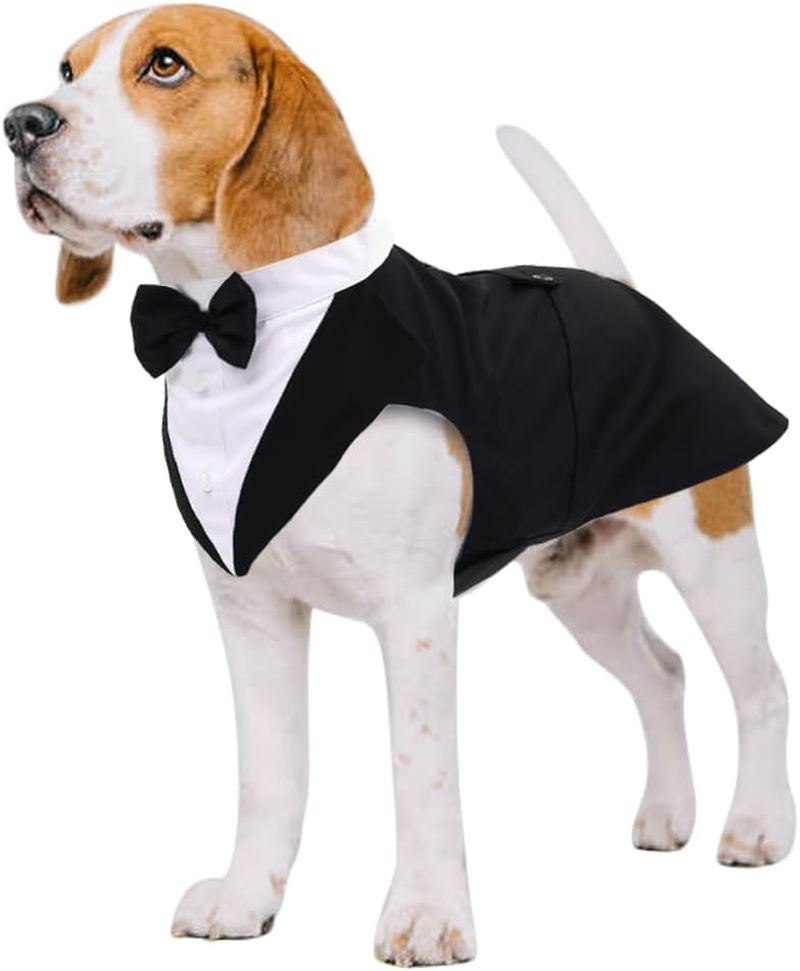 Kuoser Dog Tuxedo, Dog Wedding Suit and Bandana Set, Pet Clothes Puppy Formal Shirt with Removable Bow Tie, Doggie Costume Small Medium Large Dogs Outfit for Party Birthday Festival