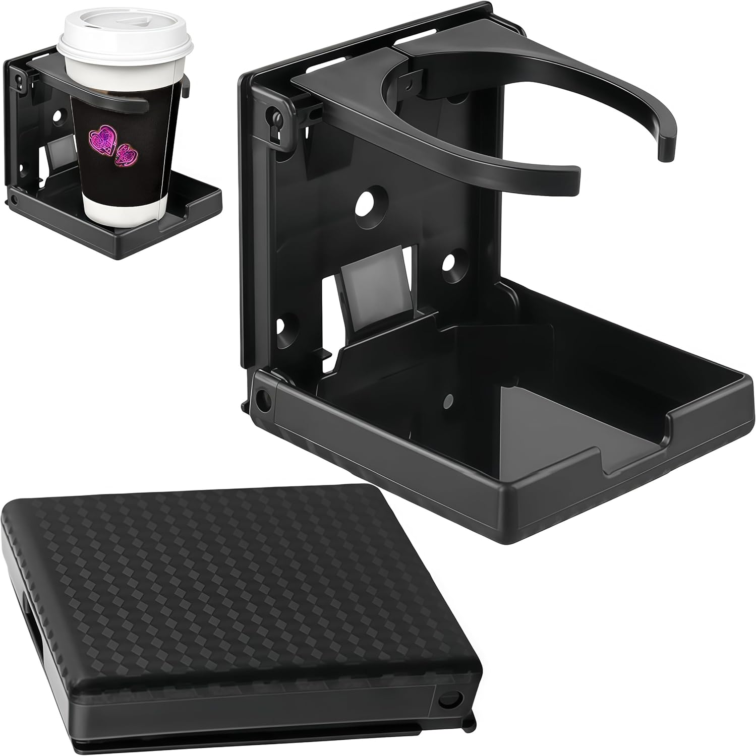 Set of 2 Black Plastic Folding Cup Holders,Wizefolk Adjustable Folding Drink Holder with Screws,Wall Mount Car Cup Holder,Boat Car Cup Holder, for Boat,Car,Trucks,Rvs,Vans,Home,Leisure Centre image number 3