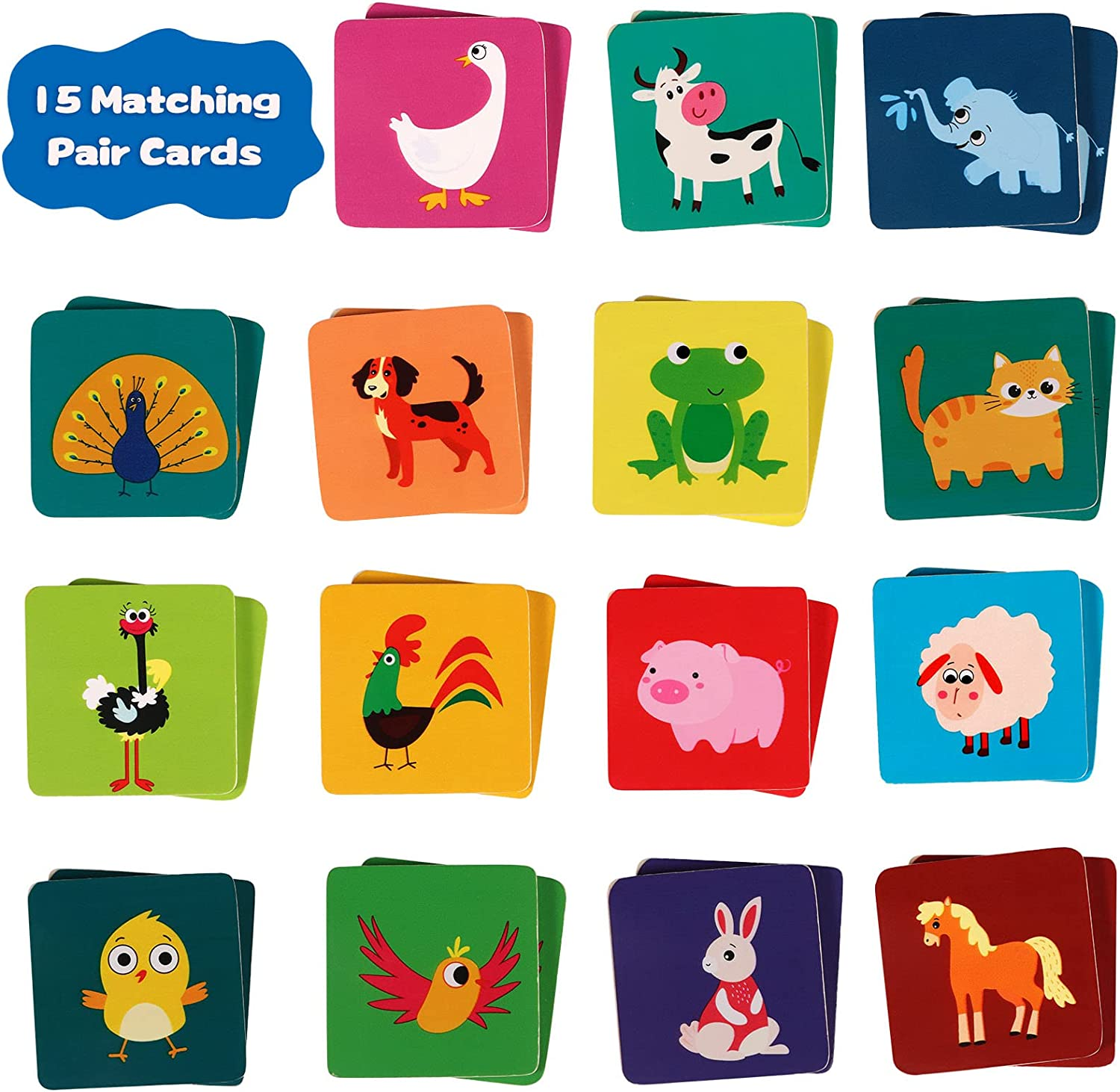 Atoylink Matching Memory Game for Kids 3 and up - 30Pcs Cute Animal Wooden Memory Card Matching Games for Toddler Boys and Girls image number 3