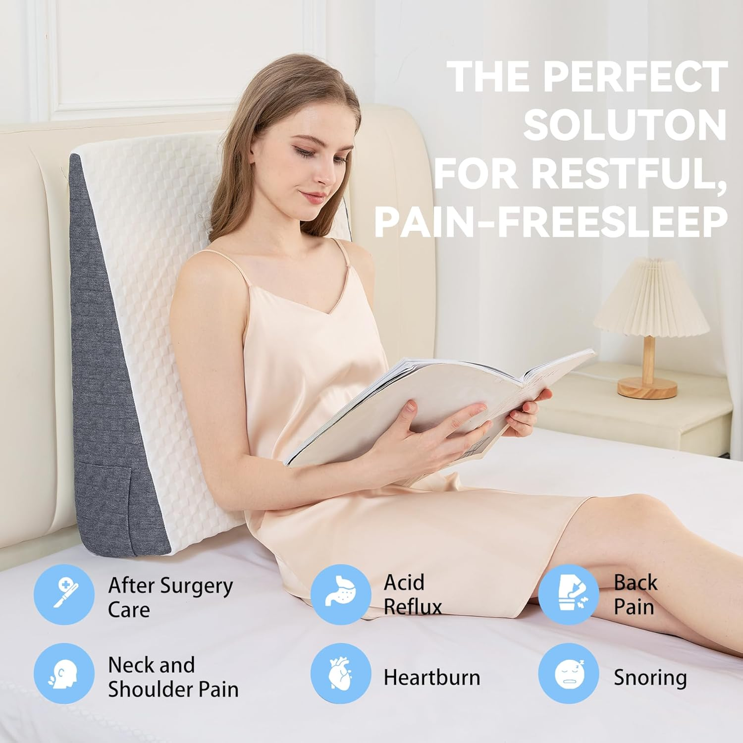 Hogrance Wedge Pillow for Headboard, Memory Foam Bed Wedge Pillow for Acid Reflux Relief, Sleeping, Post Surgery, Back Pain Relief, Snoring image number 4