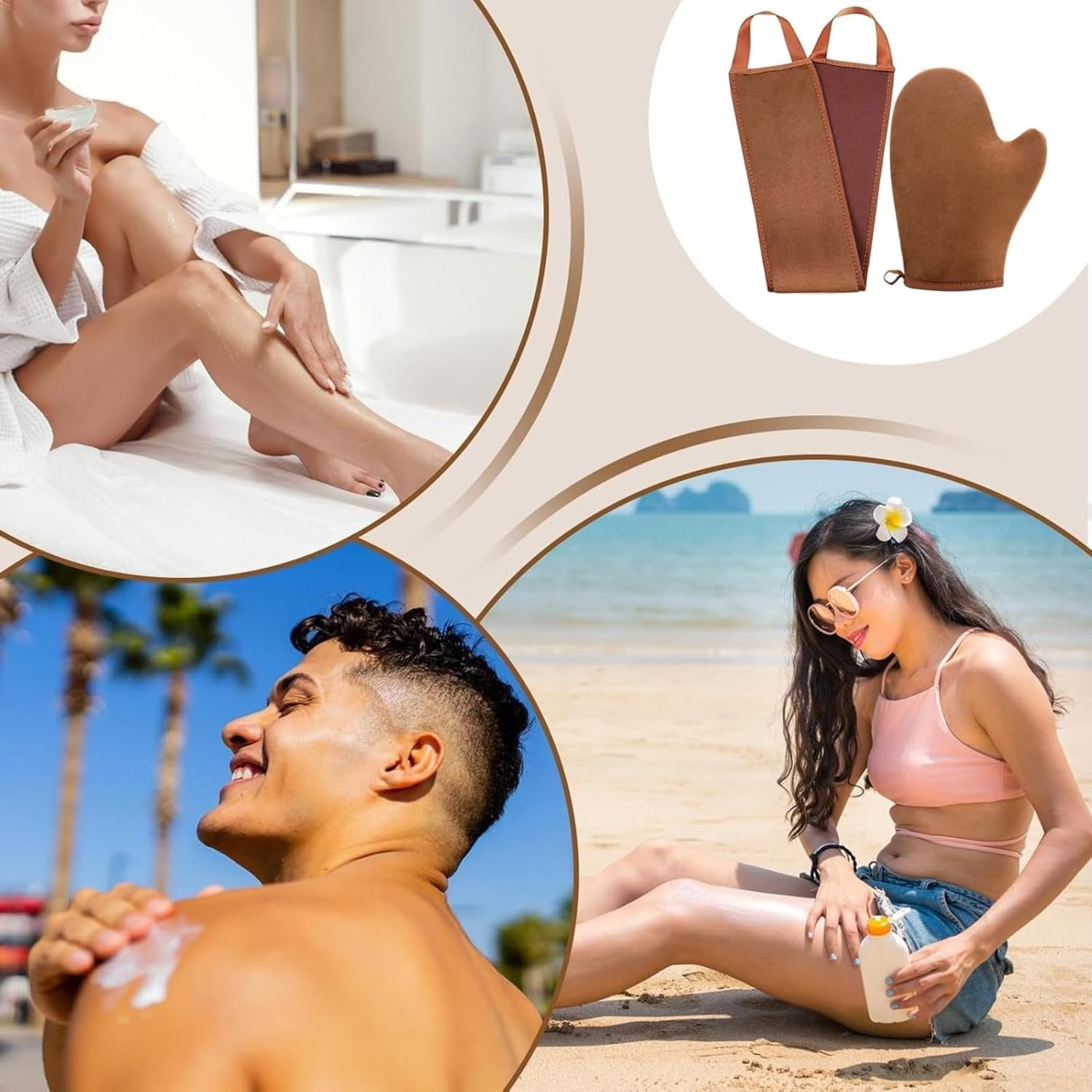 Luojinluoda 2 in 1 Self Tanning Mitt Applicator Kit Self Tan Mit Self Tanner Mitt and Back Lotion Applicators, Tanning Glove for Fake Tan Application, Ultra Soft Streak Free Tan Mitt for Body & Face image number 4