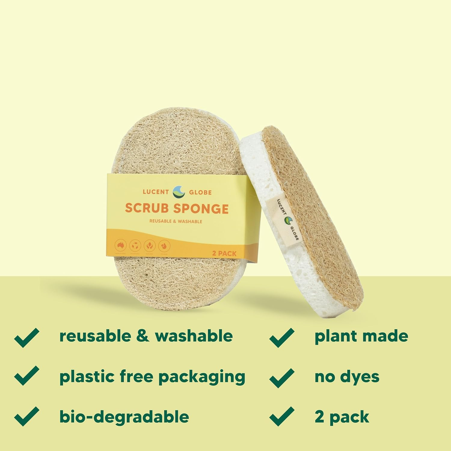 Natural Loofah Scrub Sponges (Pack of 2) &ndash; Non-Scratch, Eco-Friendly, Fast-Drying, Machine Washable, Tough on Grease, Gentle on Surfaces &ndash; Natural Egyptian Loofah Cleaning Sponges image number 1