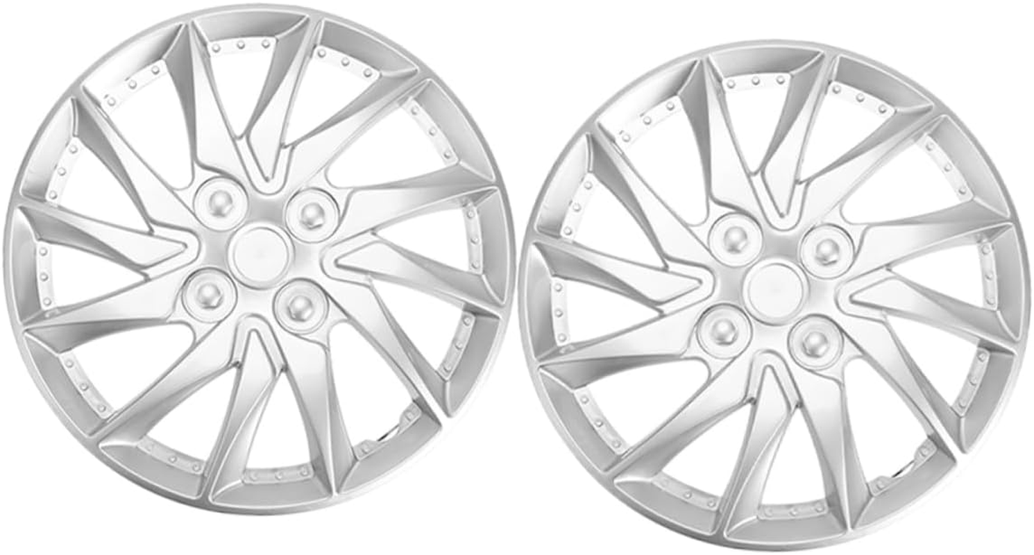 PRETYZOOM 2Pcs 14 Inch Silver Decorative Wheel Hub Caps Cover Set for Car Wheels Automotive Rim Accessories Replacement image number 6