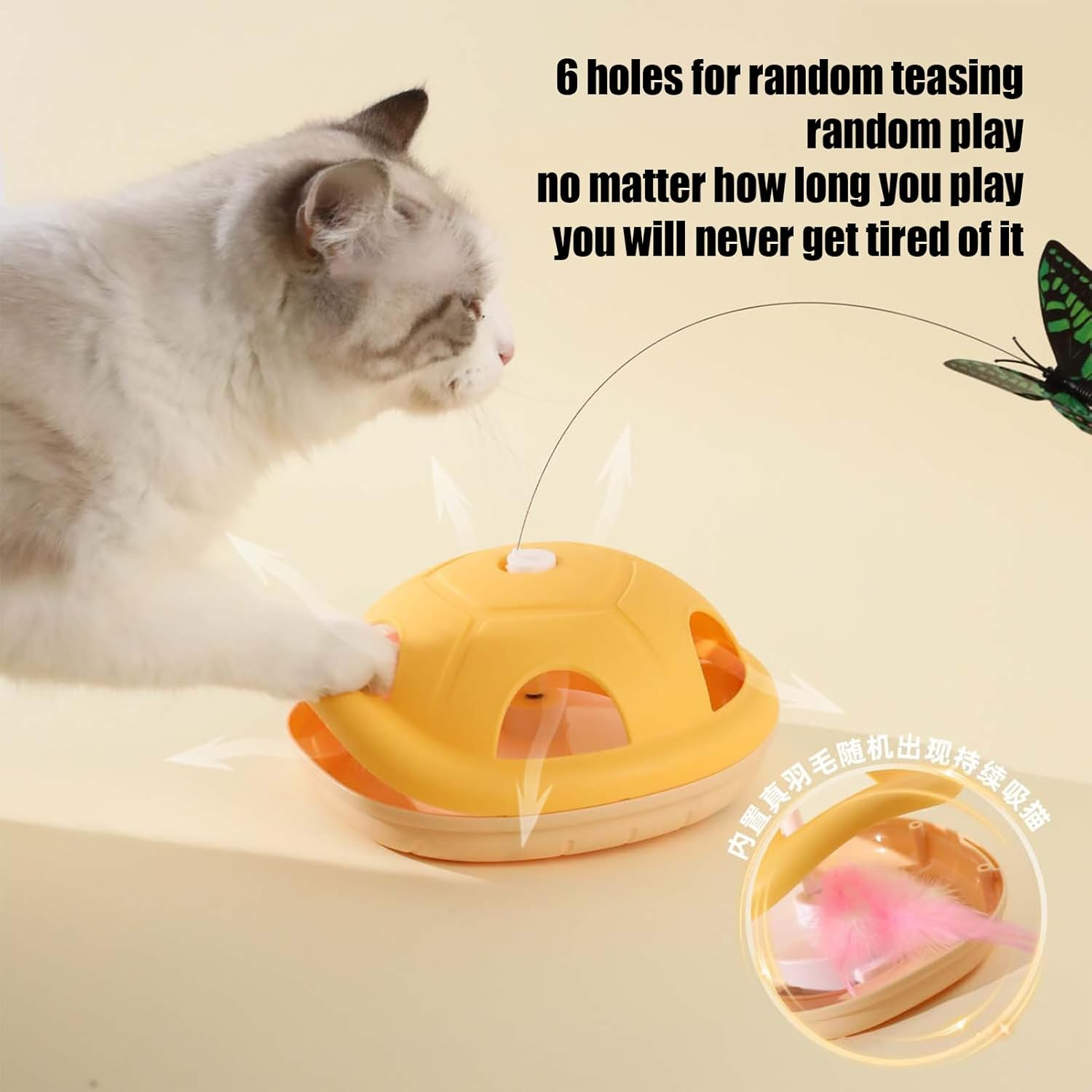 Cat Toy Wand - Automatic Cat Toys | Self-Moving Pet Teaser Wand with Butterfly for Boredom Exercise Kitten Development Entertainment Hunting Simulation image number 6