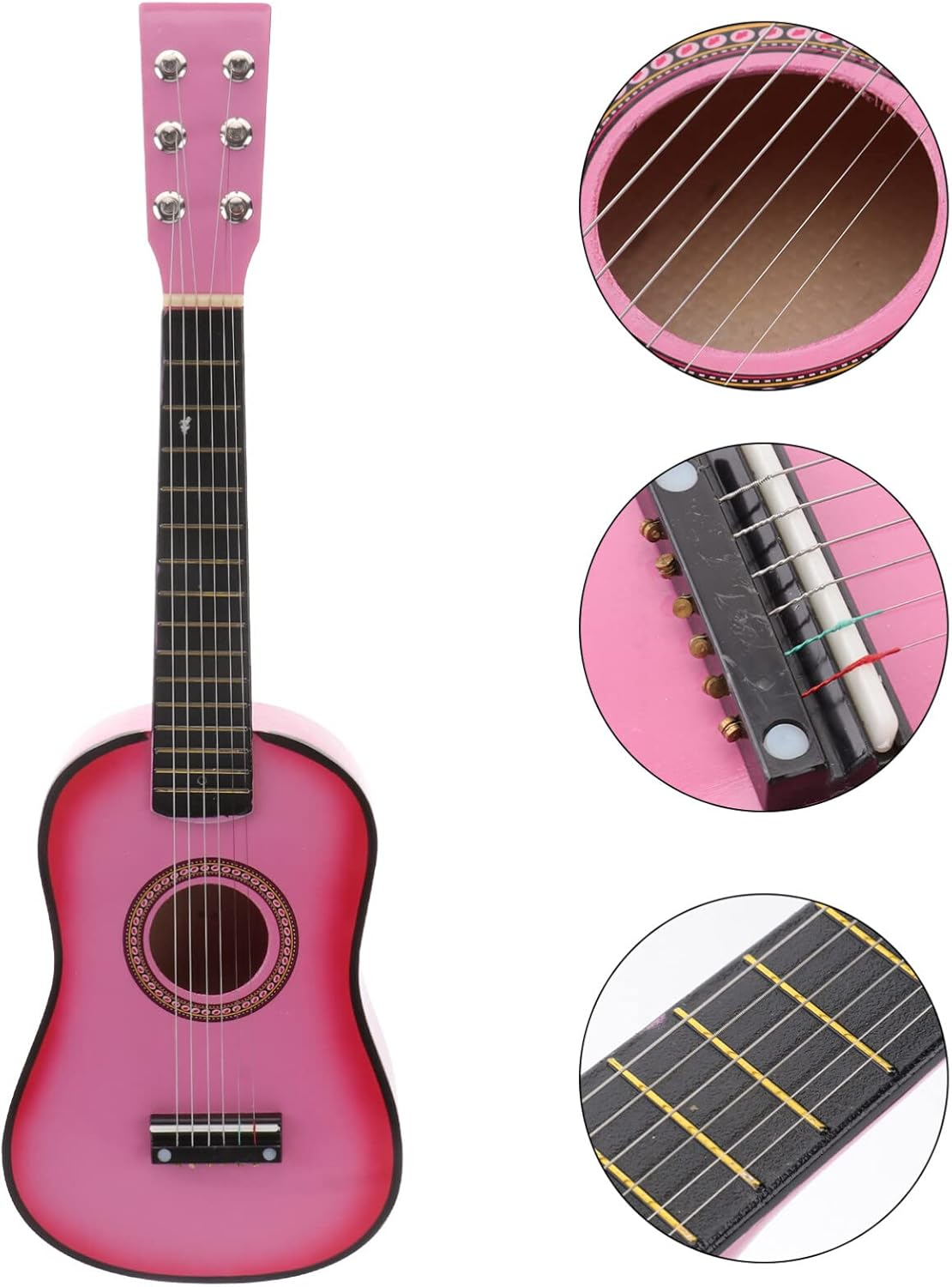 Ipetboom 23 Inch Folk Acoustic Guitar, Beginner Music Instrument 6-String Guitar for Kids (Pink)