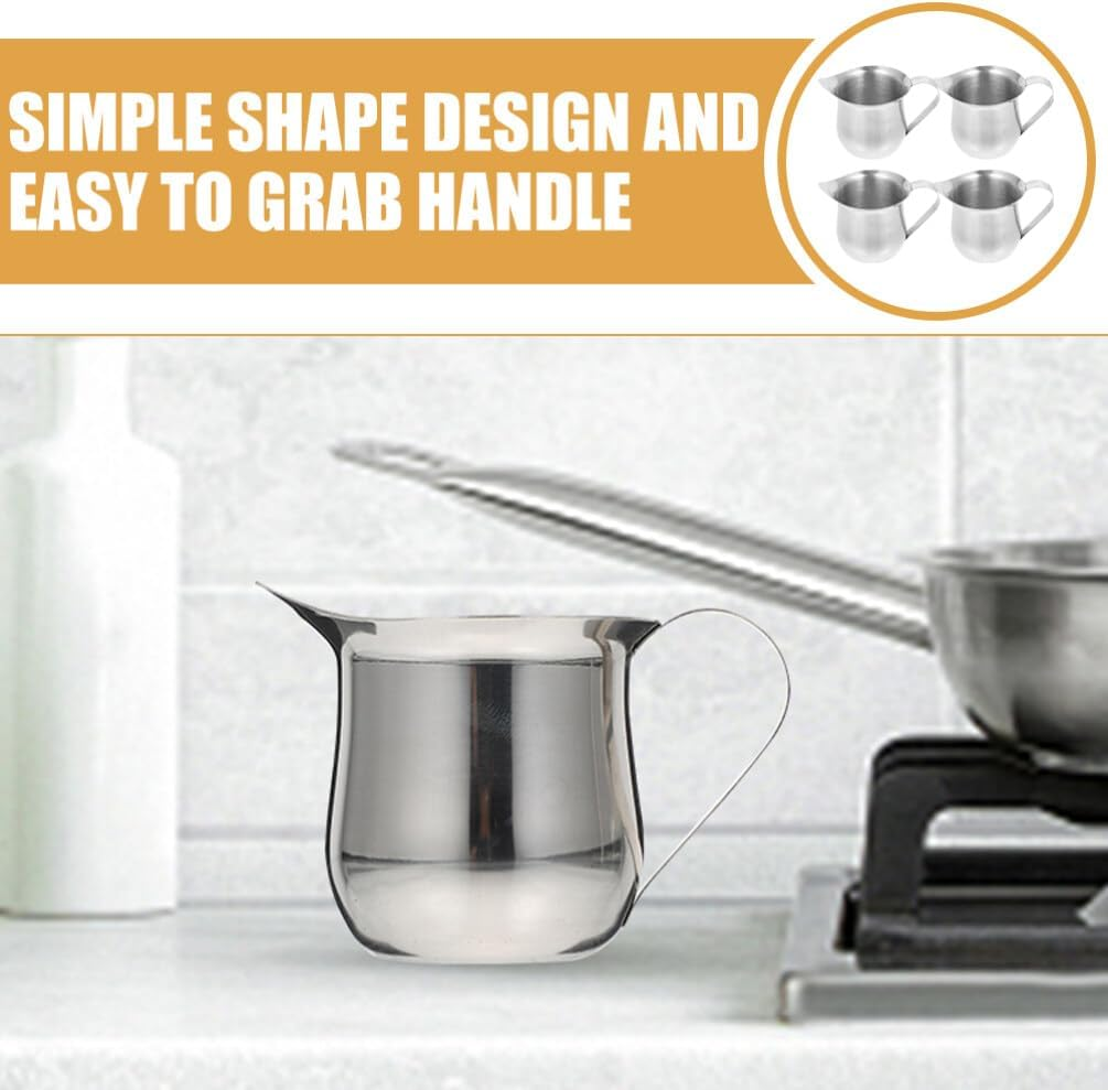 Amosfun 4Pcs Milk Frothing Pitcher 90Ml Coffee Creamer Pitcher Stainless Steel Espresso Pourer Metal Latte Cup Milk Steamer Jug Tea Serving Pot for Syrup Sauce image number 2