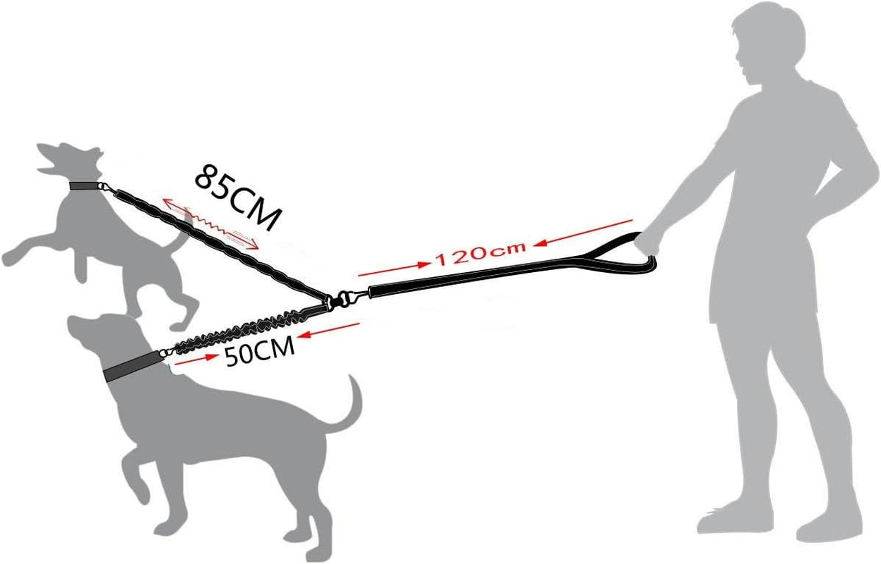Pet Double Dog Leash, Shock Absorbing Reflective Bungee Lead Walk 2 Dogs with Ease, 360&deg; Swivel No Tangle,Adjustable Reflective and Adjustable Dog Drawstring (Black, 2.5 * 80CM) image number 4