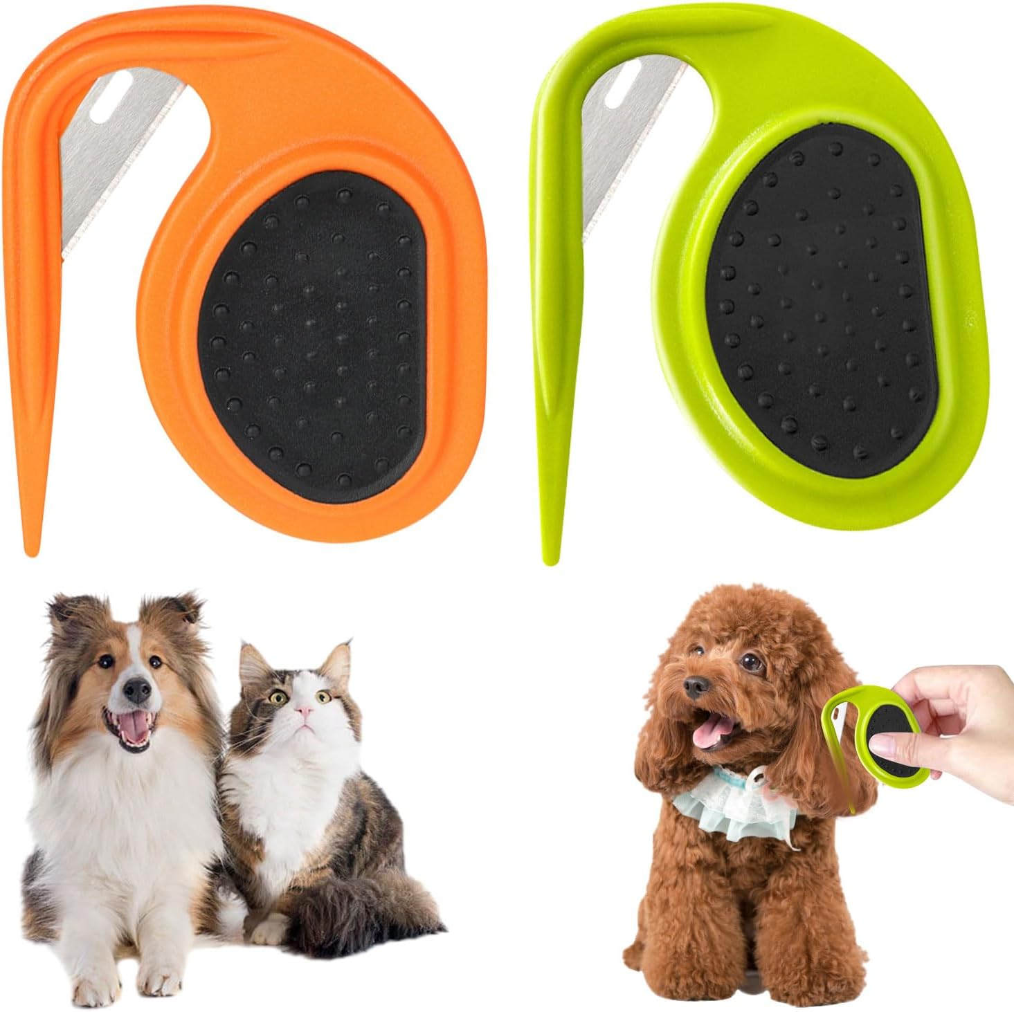 Pet Knotting Comb, Pack of 2 Cat Dematting Knives, Dematting Knife with Steel Blade, Knot Comb for Cats, Dematting Comb for Dogs, Knotting Comb Cats, for Removing Matted and Loose Hair image number 1