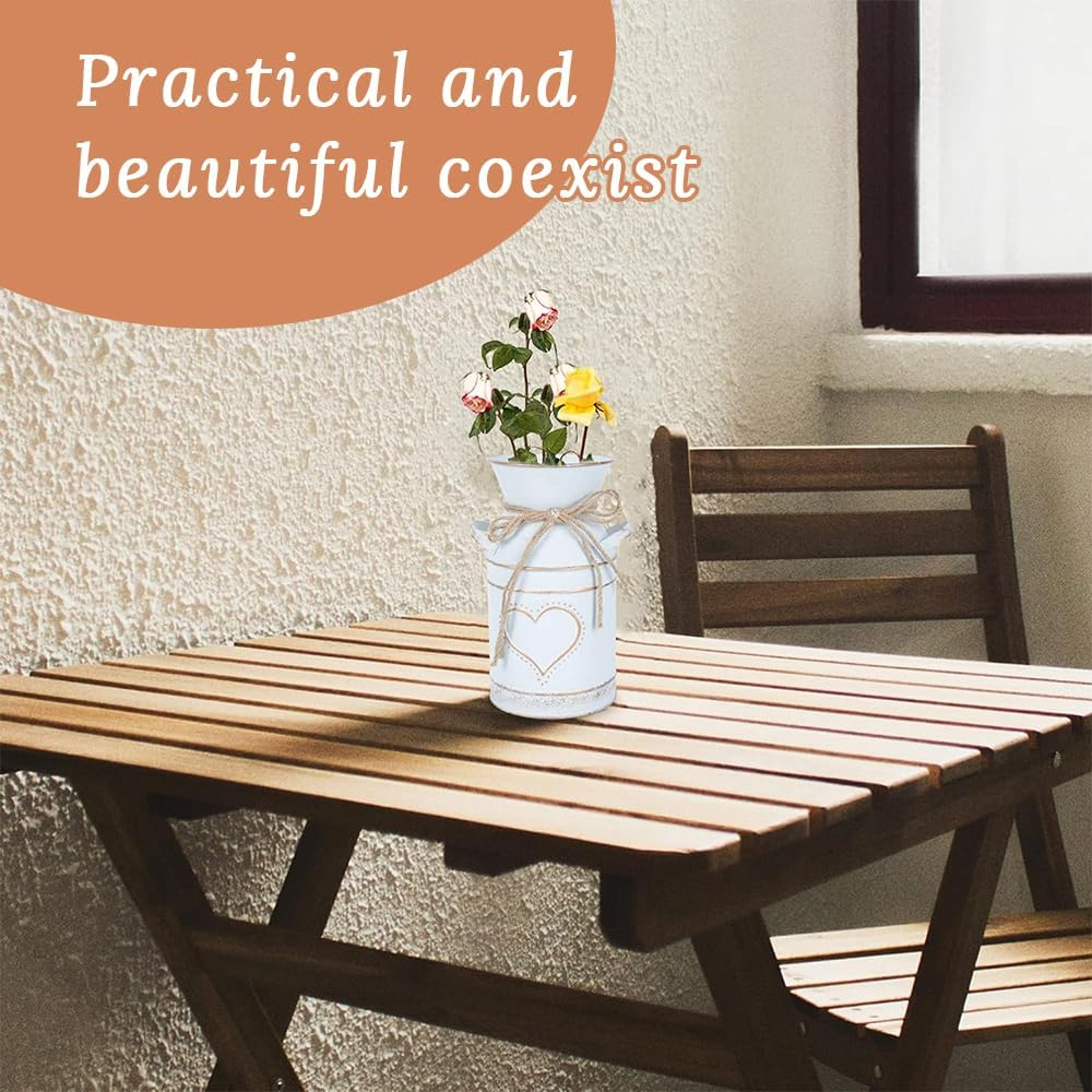 Vintage Metal Vase, Gray Farmhouse Style Retro Milk Jug with Heart Pattern and Handle, Milk Jug for Artificial Dried Flowers or Kitchenware for Home/Wedding and Plant Decoration image number 4