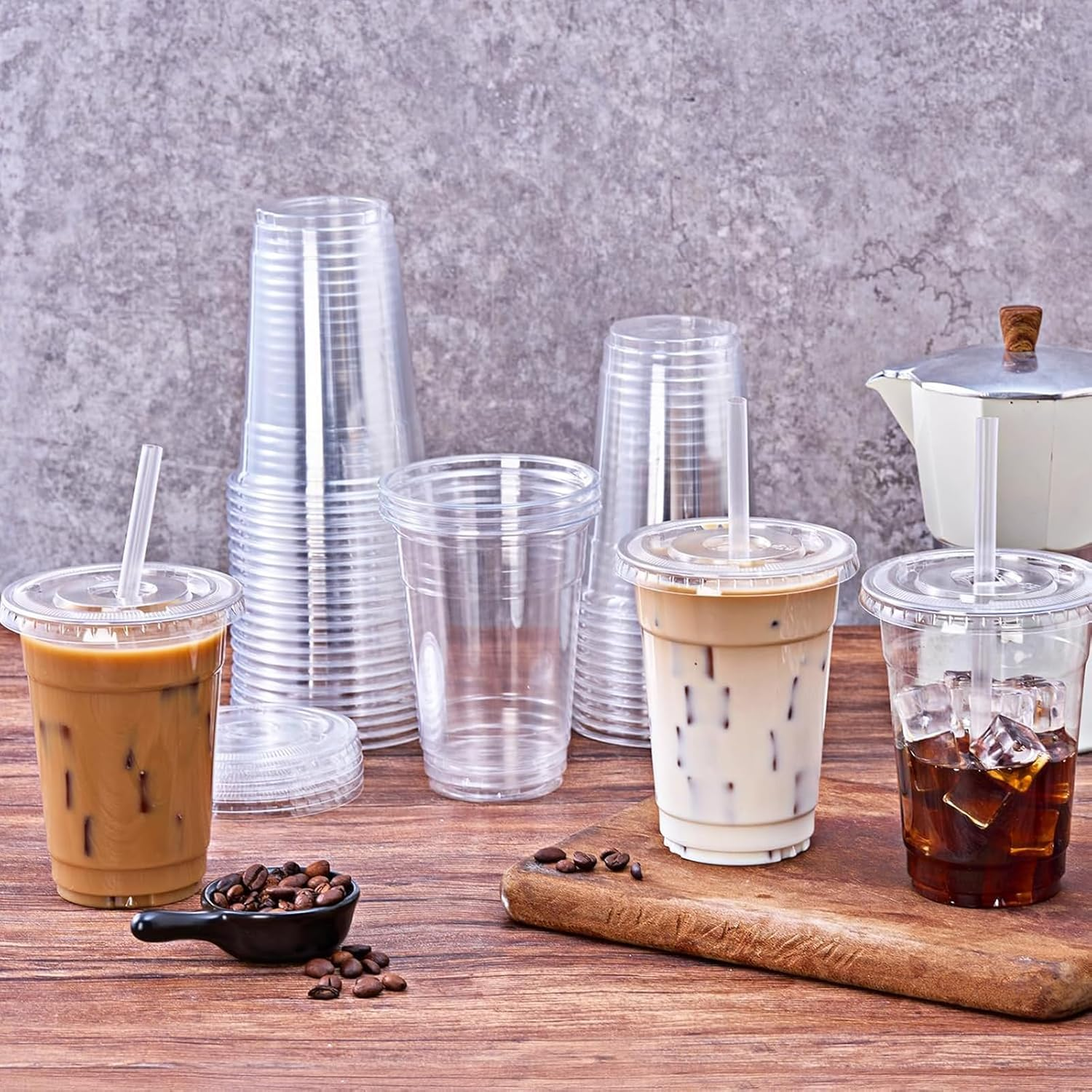 100 Pack 16Oz Plastic Cups with Lids and Straws, Reusable Clear Plastic Cups with Lids for Iced Coffee, Smoothie, Milkshake and Cold Drinks，Durable,Bpa Free, Recyclable image number 1