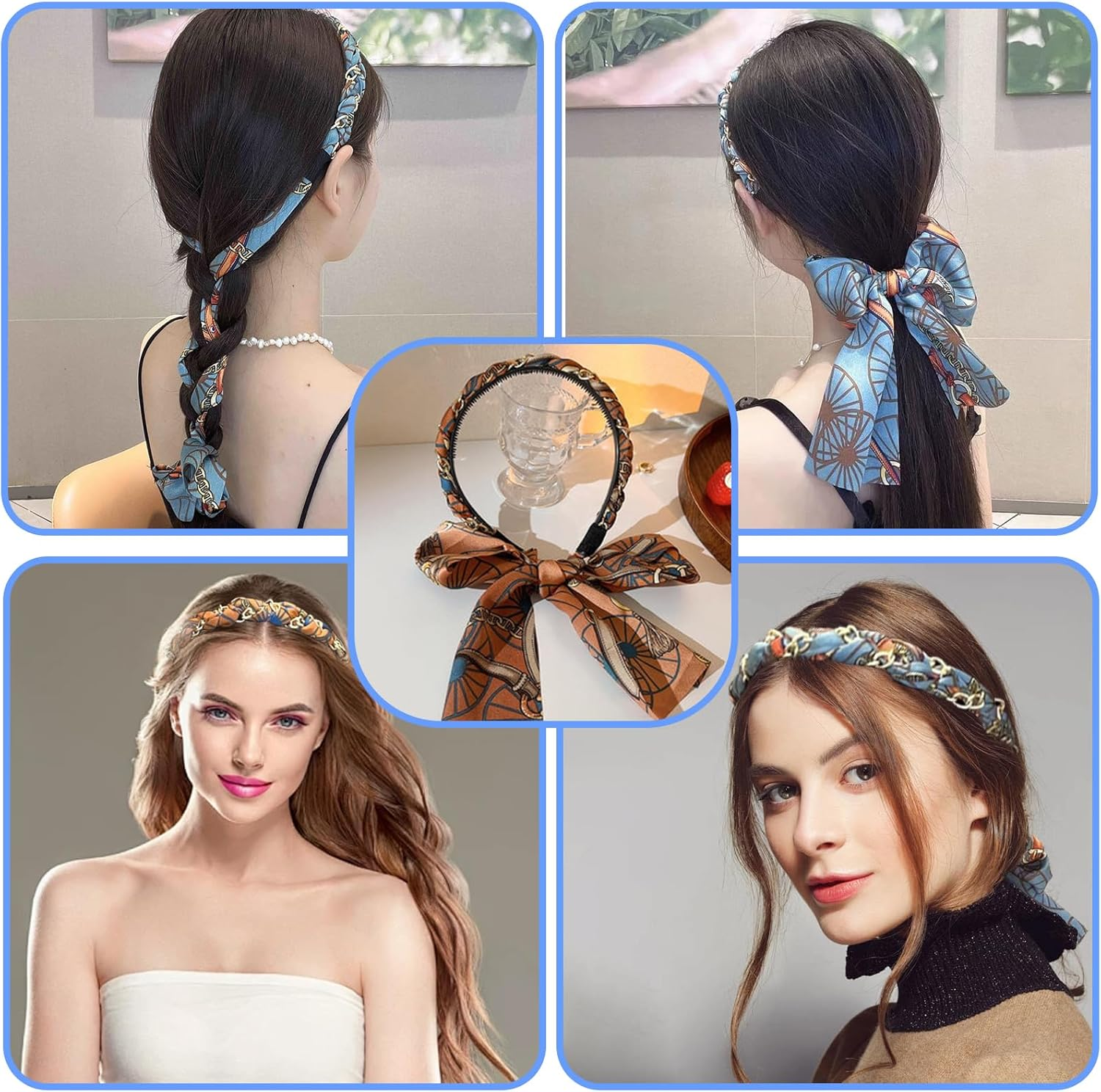 KASESSS 2 Pcs Headbands for Women'S Hair, Fashion Head Band, Toothed Head Bands Adult Women with Long Ribbon Fabric Headband Non-Slip Hair Accessories for Women for Outdoor Wedding Daily Wear image number 3