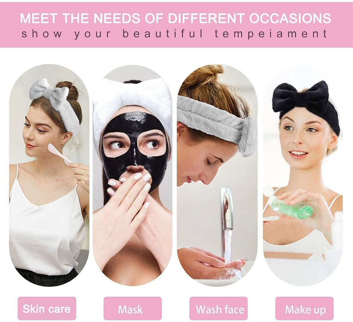 ZANZER 8 Pcs Makeup Spa Headband,Face Wash Facial Headband and Wristband Set,Wrist Wash Bands, Skincare Headbands with Wristband Set, Hair Headband Face Wash Wristbands for Washing Face image number 5