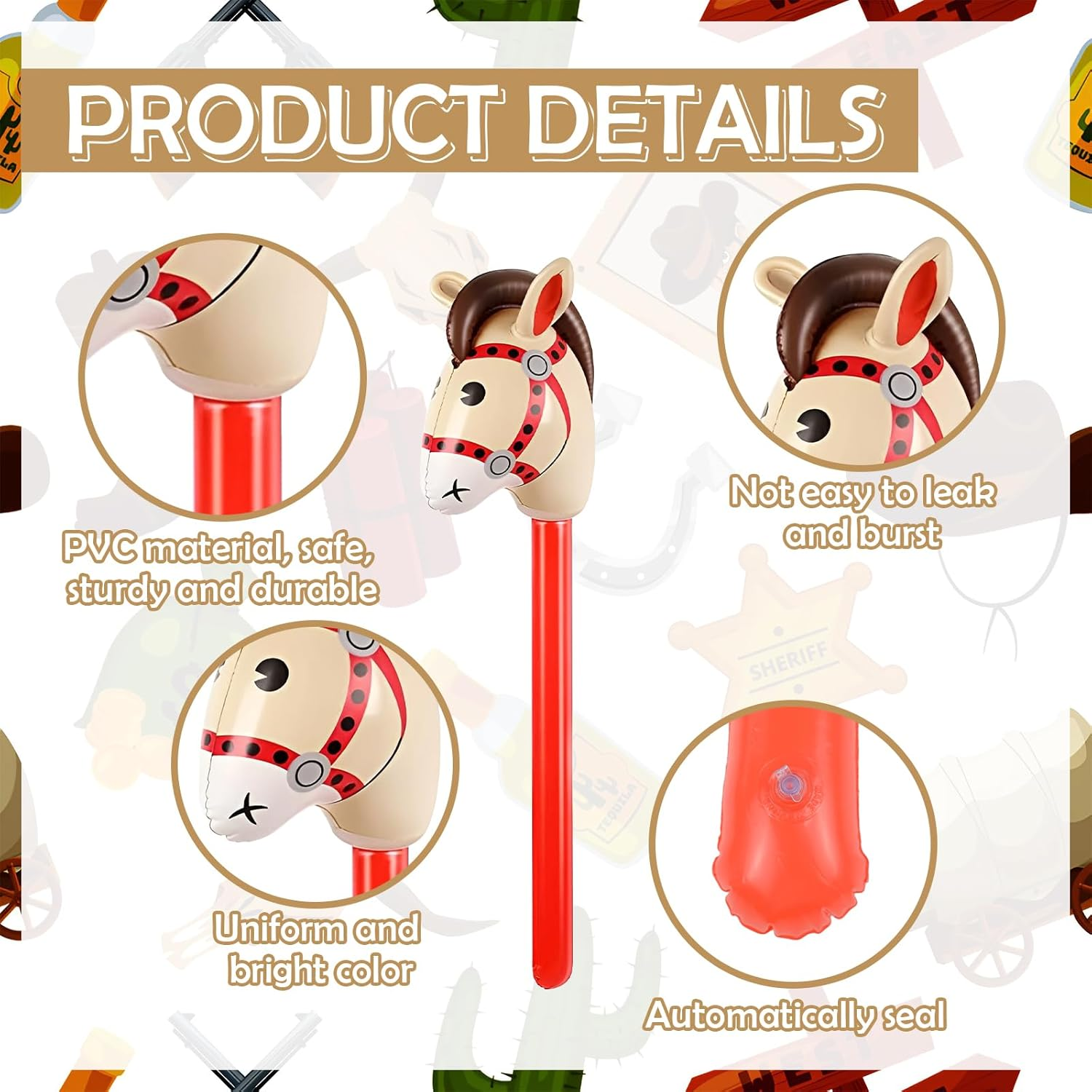 12 Pcs Inflatable Stick Horse, KUAOOAUK Inflatable Horsehead Stick Balloon, Cute 37 Inches Horse Stick for Kids Horse Birthday Decorations Christmas Cowgirl Cowboy Party Supplies image number 1