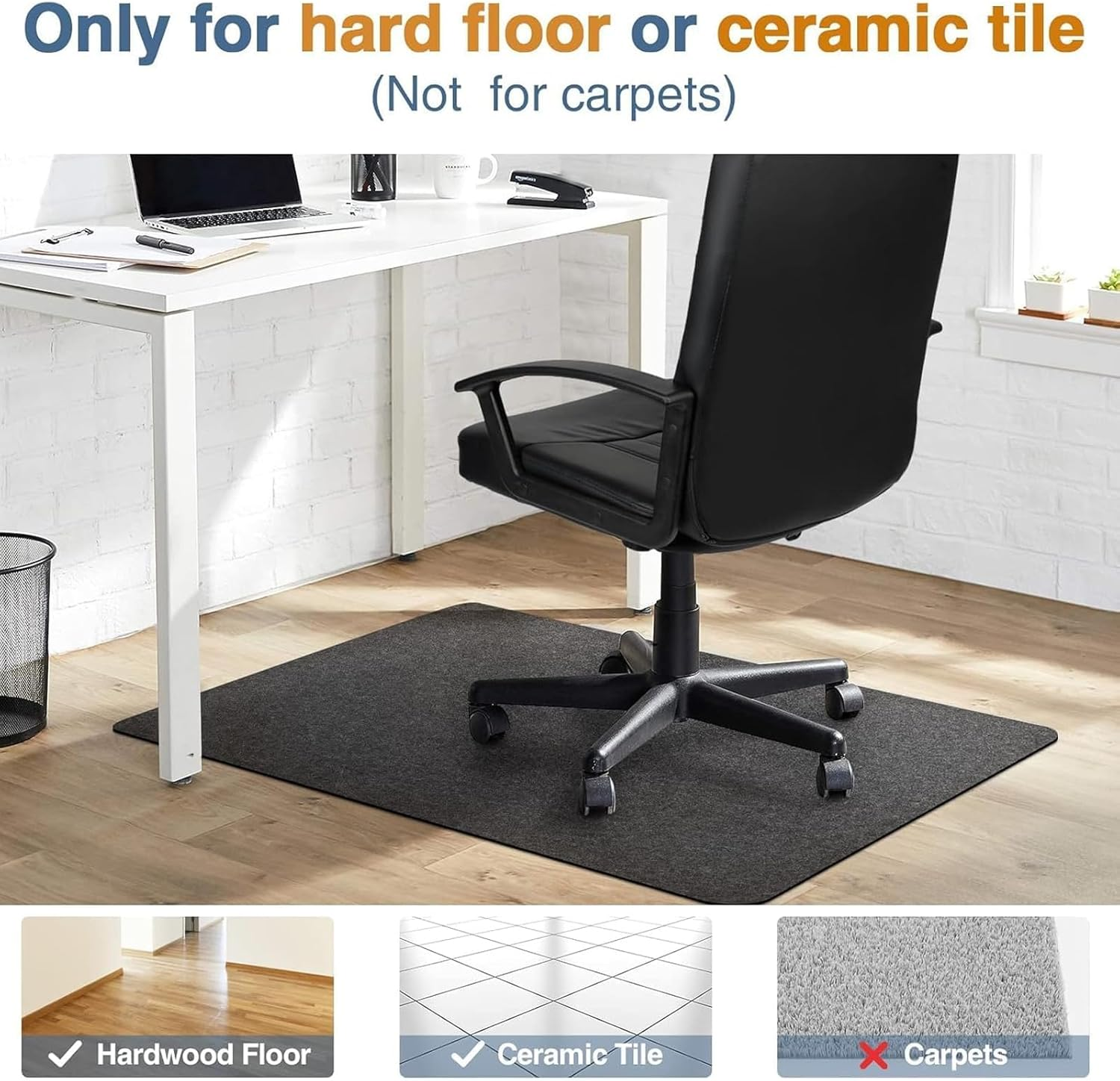 90 * 140 Cm Office Chair Mat Carpet for Hard Floor, Computer Desk and Gaming Rolling Chair Protector,Grey image number 3
