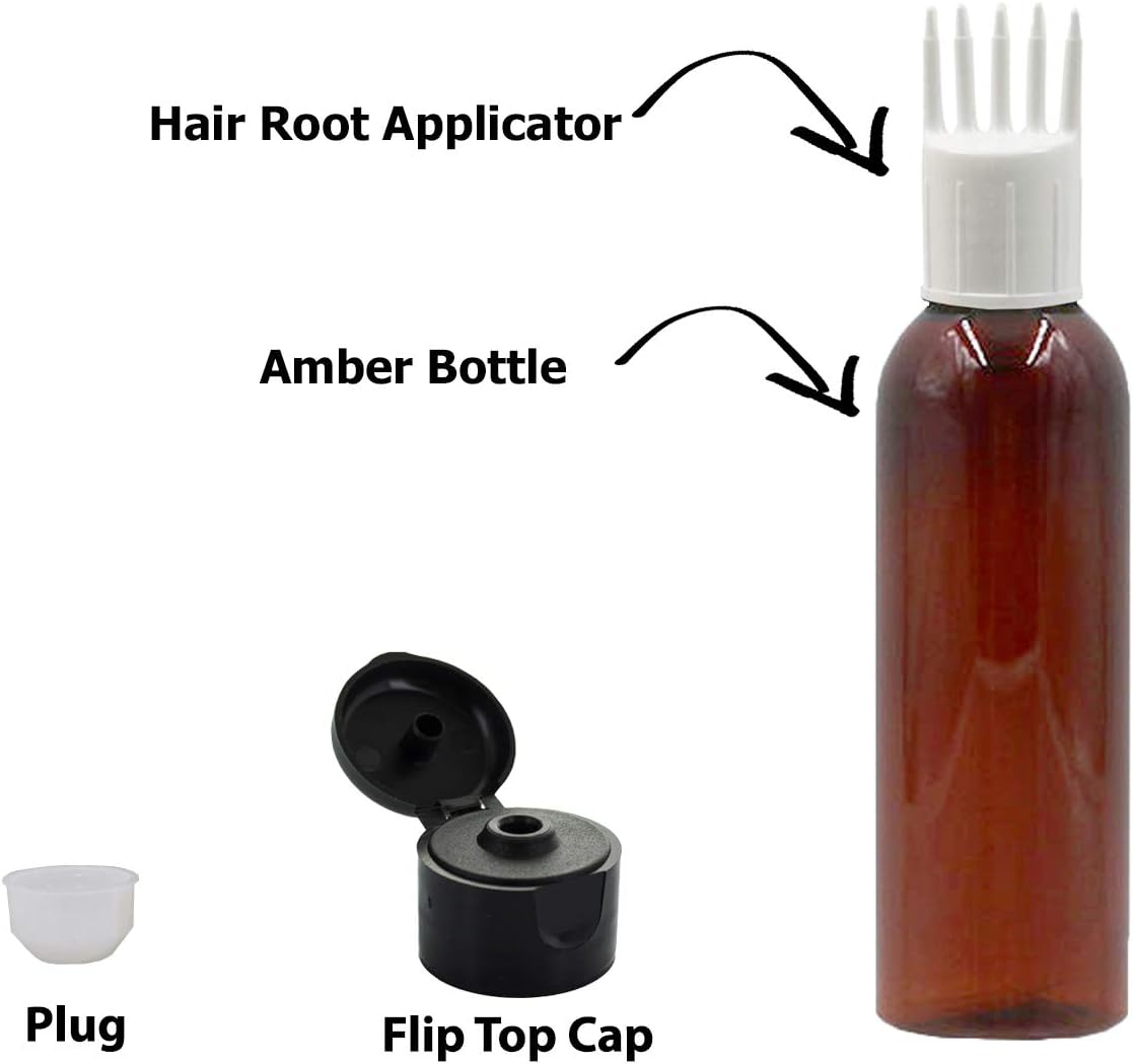 PHARCOS Hair Root Applicator (White) with Classic Amber Bottle, Flip Top Cap, Plug for Applying Hair Oil,Shampoos, DIY Care and Medicine 100 Ml (Pack of 1- Amber) image number 3