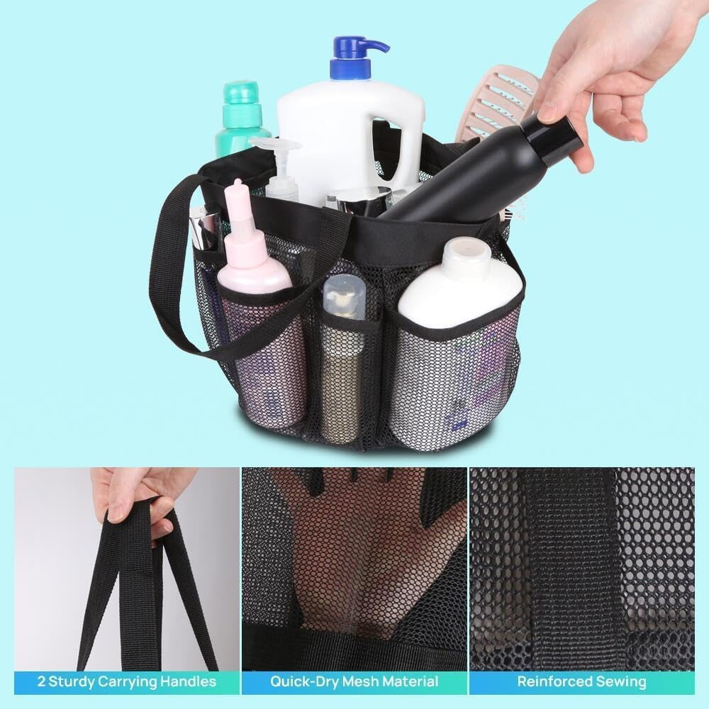 Portable 7-Pocket Dorm Shower Caddy, 1Pc Mesh Shower Tote, Toiletry Organizer Hanging Shower Bag for College Dorm Room image number 5