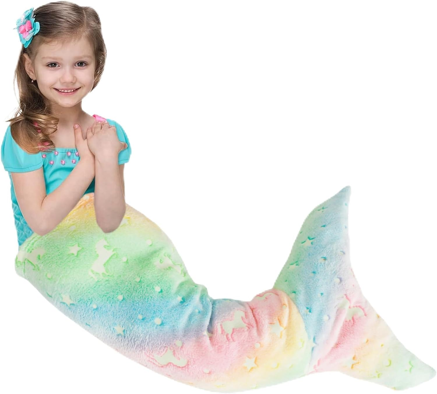 Mermaid Tail Blanket for Kids and Girls - Colorful Snuggle Blanket image number 3