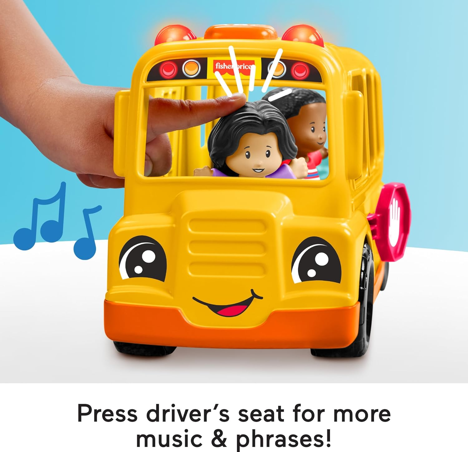 Fisher-Price Little People Toddler Toy School Bus Musical Push-Along Vehicle with 2 Figures for Pretend Play Ages 1+ Years image number 3