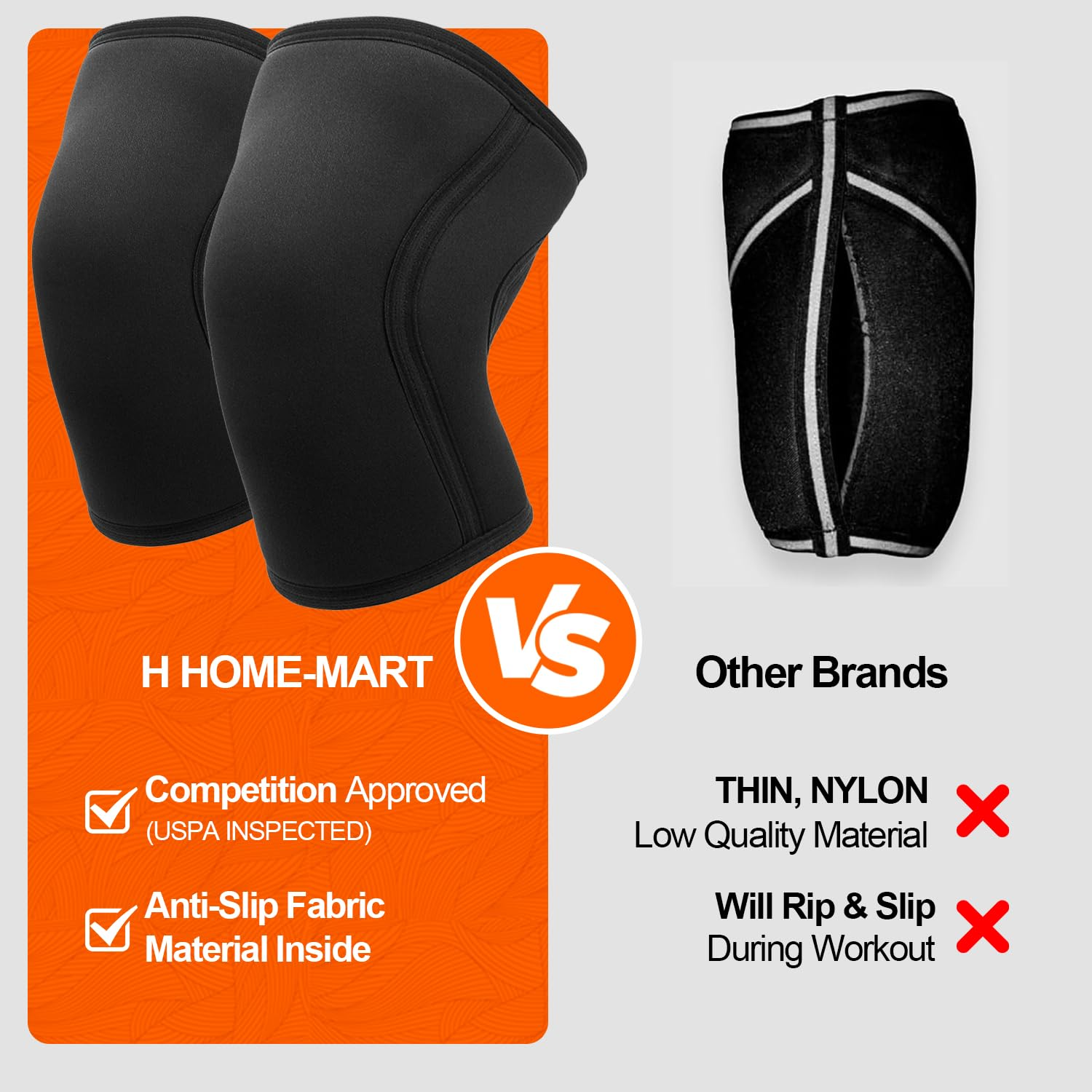 Knee Brace,1 Pack 7Mm Neoprene Sports Kneepads Knee Support Compression Weightlifting Pressured Crossfit Training Knee Pads Knee Sleeves Support Women Men H HOME-MART (Black, L) image number 5