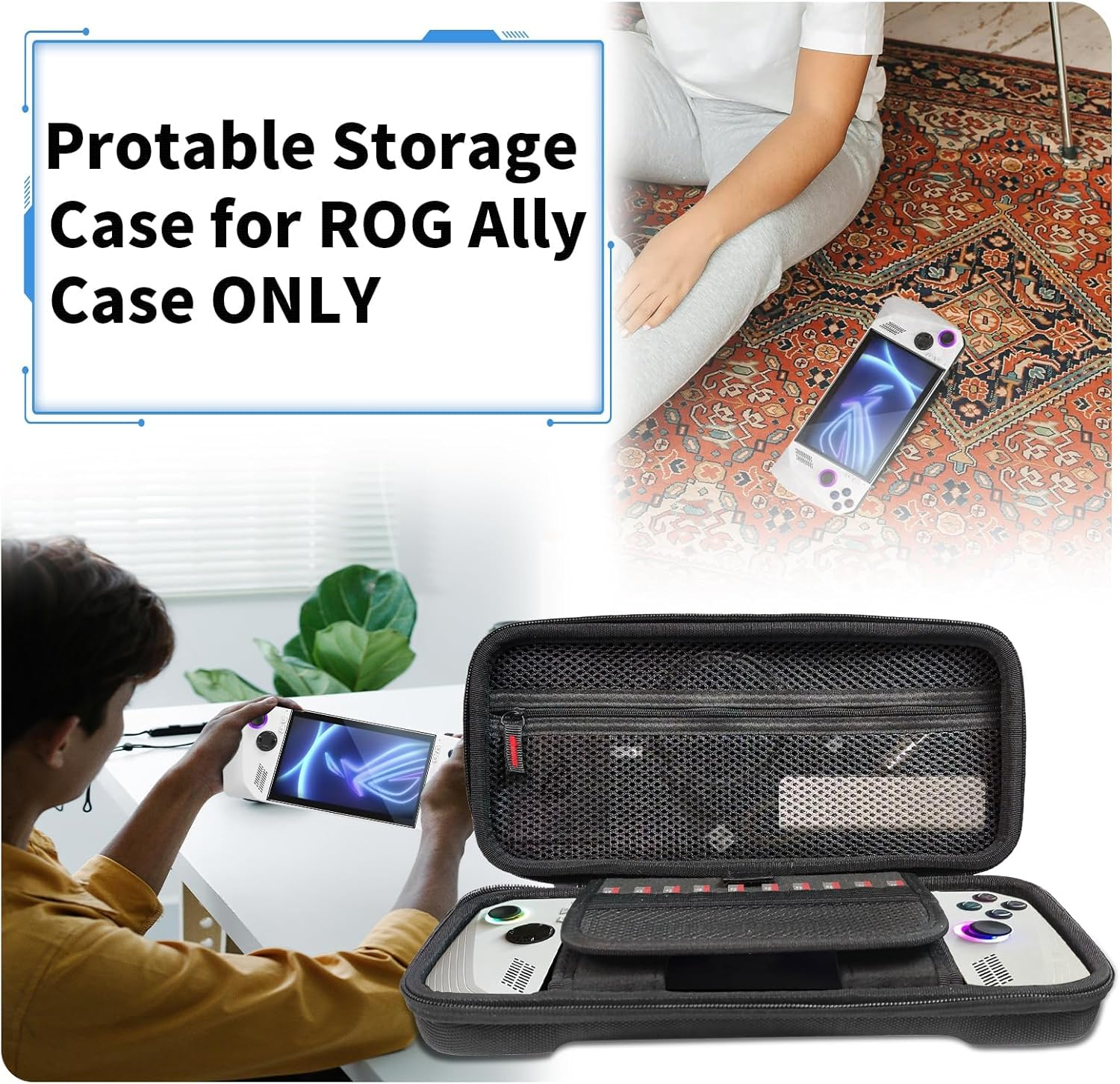 For ROG Ally Carrying Hard Case for ASUS Console & Accessories - Large Capacity Full Protection Portable Handheld Travel