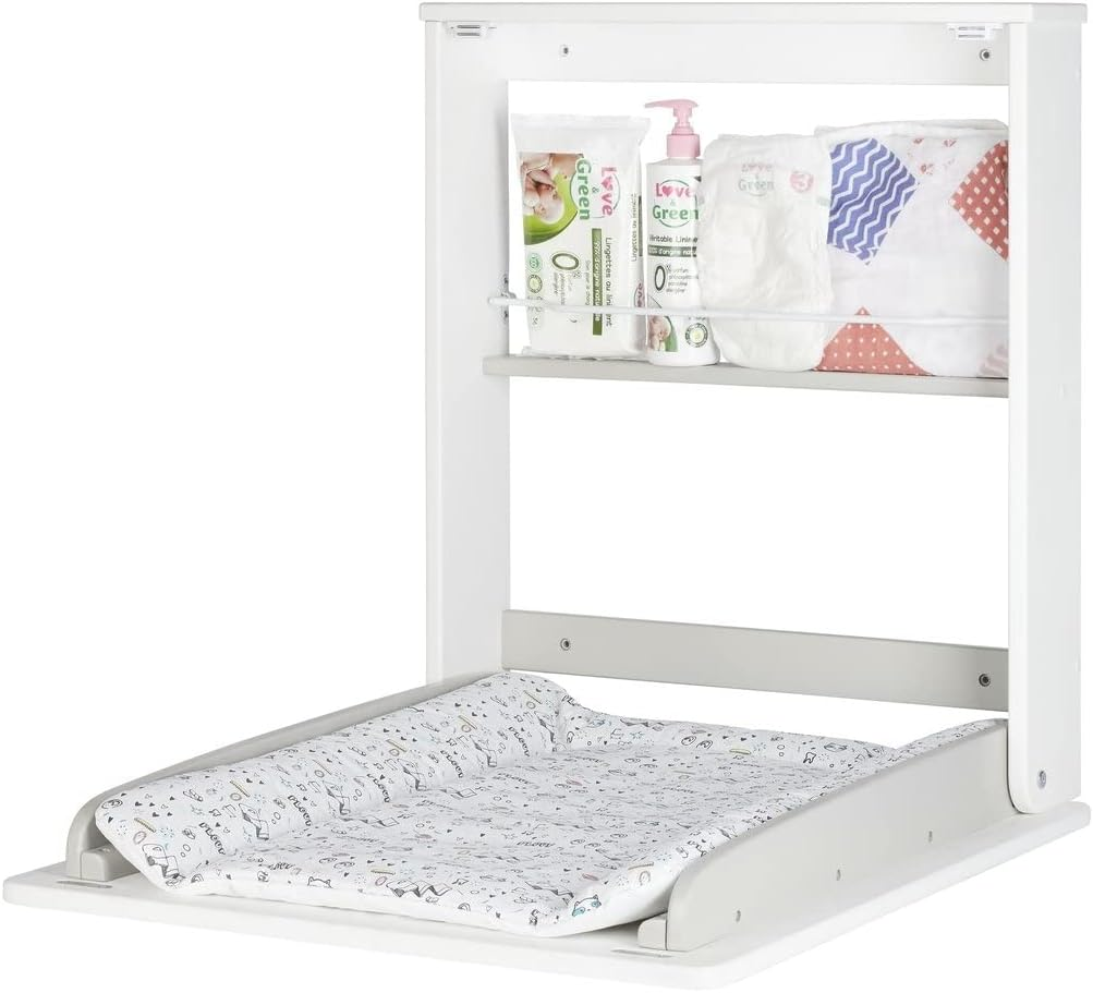 Badabulle Wall Mounted Changing Table, Fold down Baby Changing Unit with Changing Mat and Storage image number 2