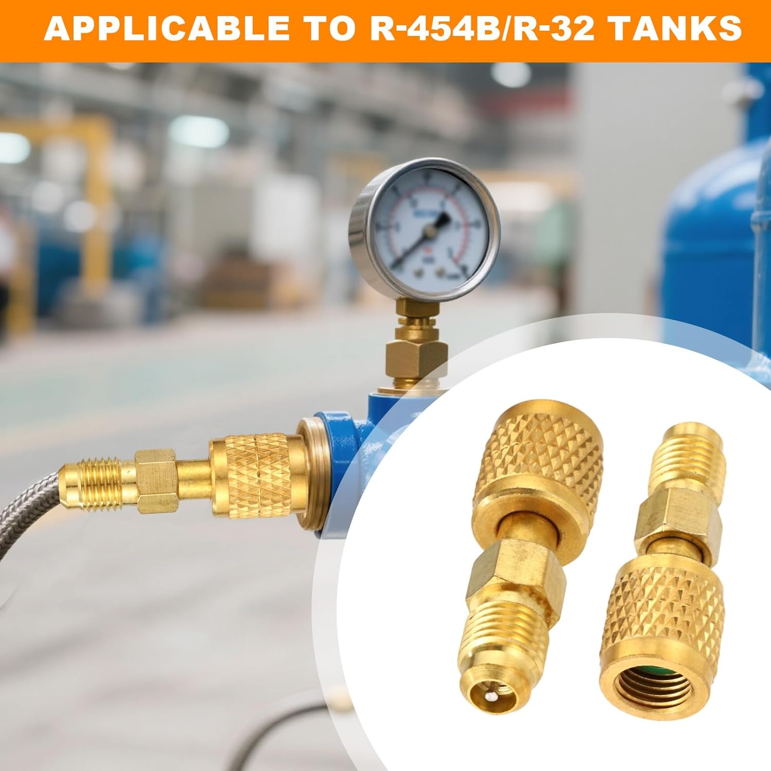 2Pcs R32 R454B Brass Adapter, 1/4" SAE Female to 1/4" SAE Male Reverse Thread Refrigerant Adapter Low Loss Refrigerant Fittings for R32 R454B Tanks Mini Split Systems image number 2
