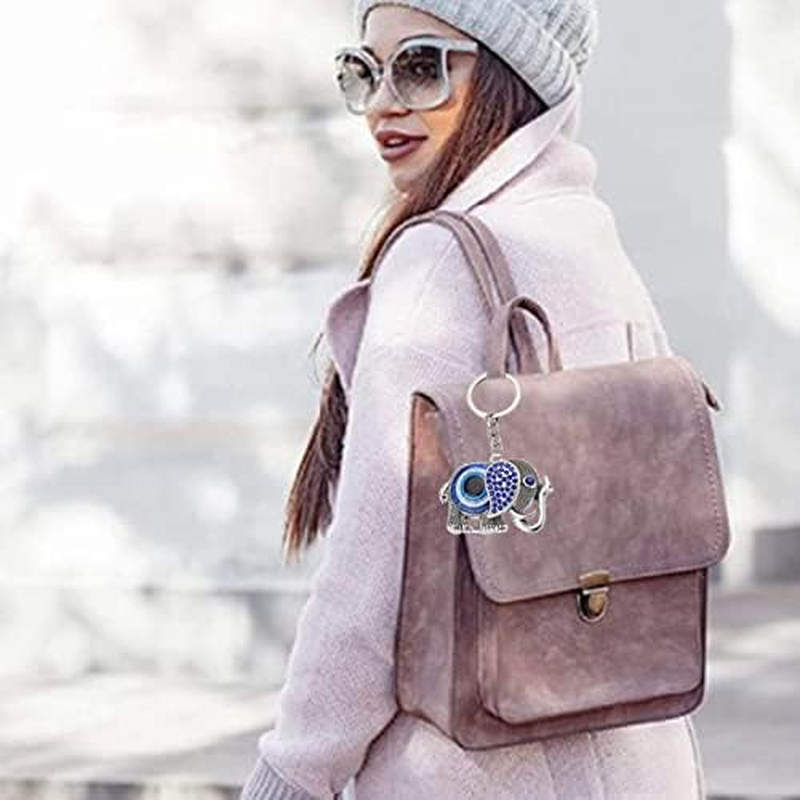 2 PACK Evil Eye Key Chain, Owl Elephant Key Ring, Handcraft Good Luck Keychain Hanging Decor Accessories image number 3