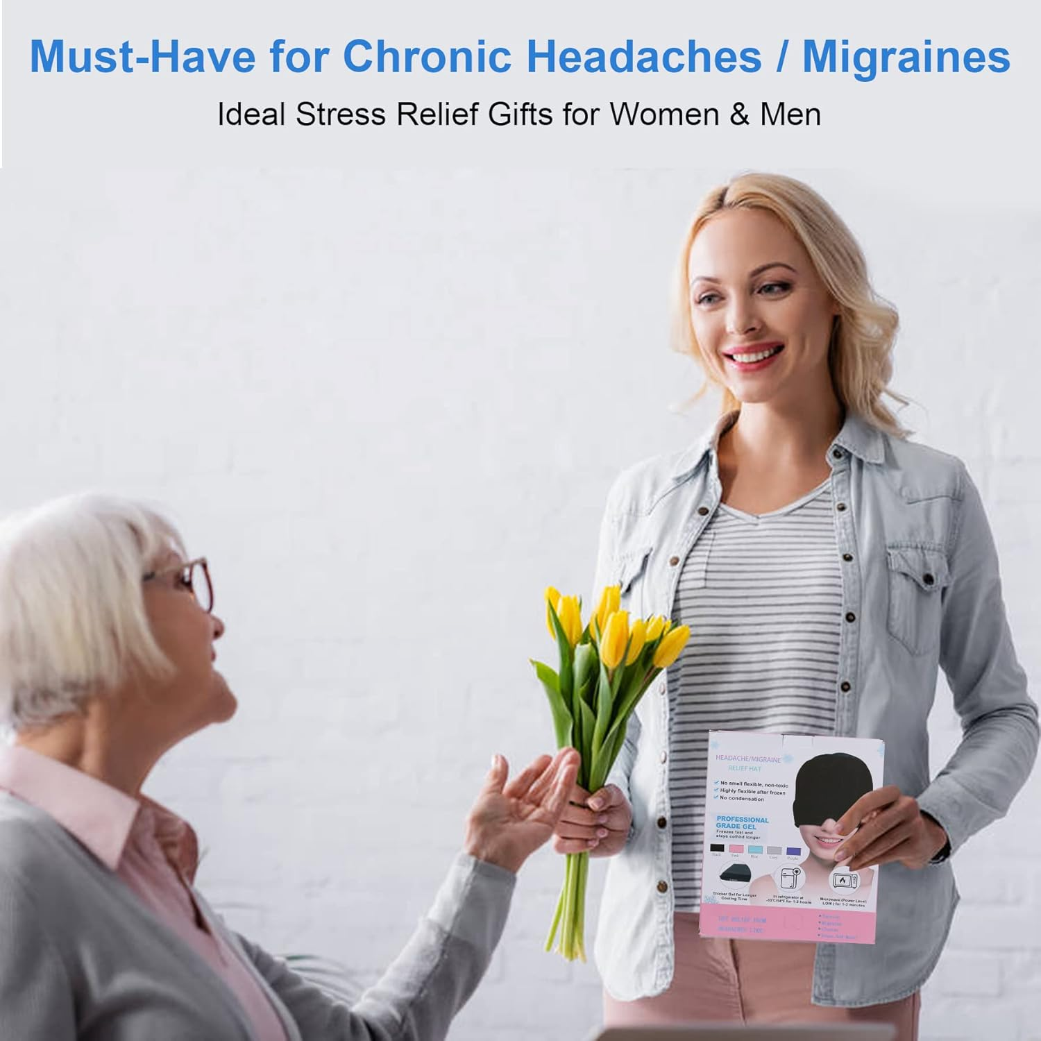 Gel Ice Headache Migraine Relief Hat Cap Hot and Cold Compress Therapy Stretchable Reusable Migraine Ice Head Wrap Hangover Hat Ice Pack Mask for Tension, Sinus, Sports Injuries, Fevers, TBI, Black image number 4