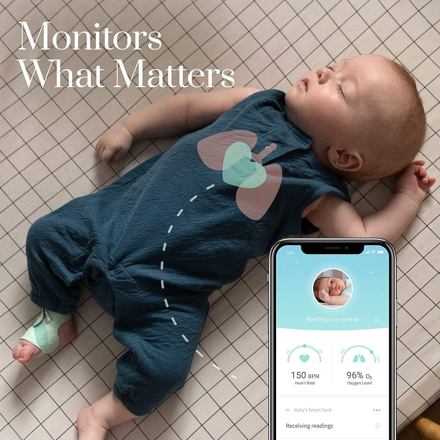 Owlet - Smart Sock 3 Baby Safety Monitor - Monitors Heart Rate and Oxygen for Baby and Child Safety, Ios and Android Compatible - Green image number 3