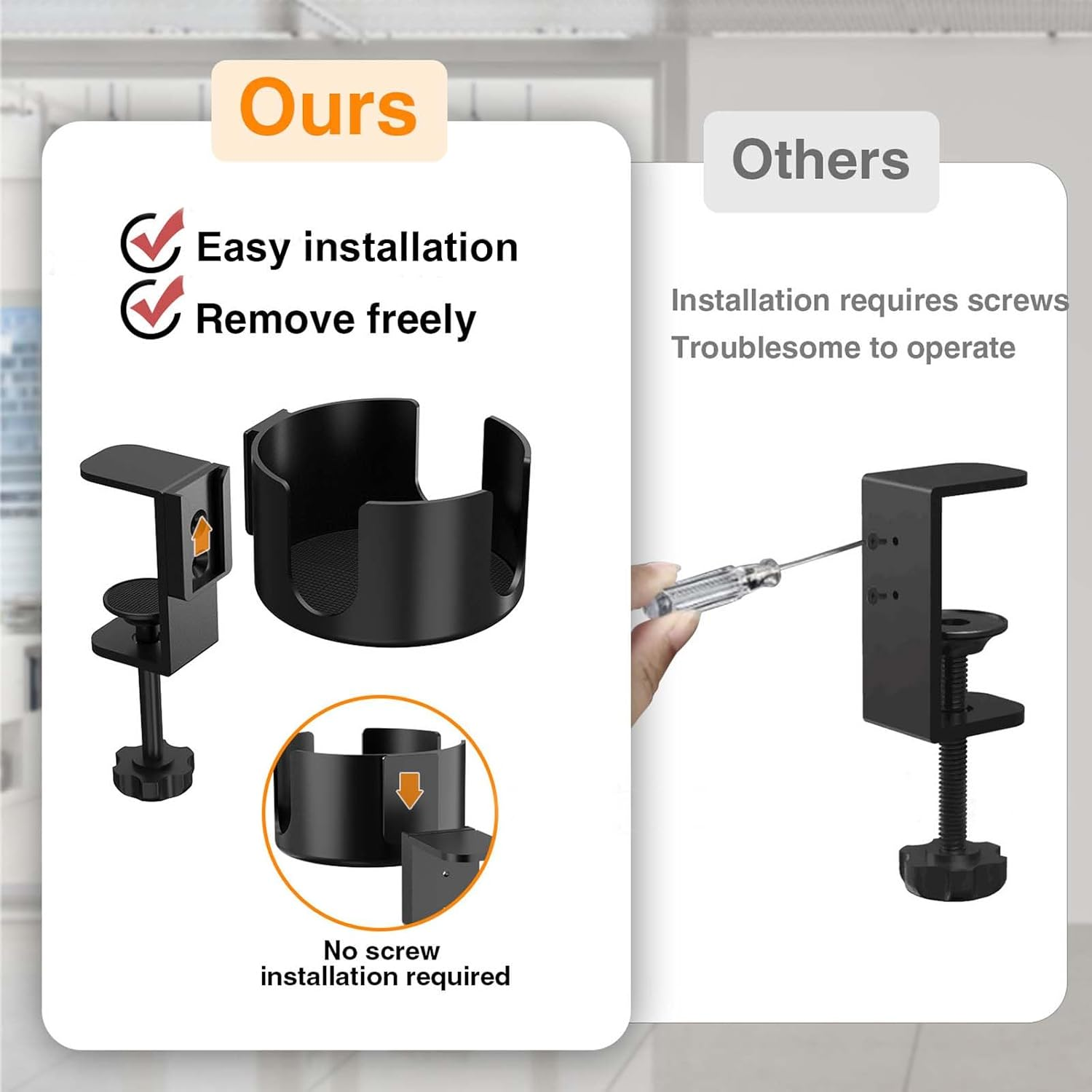 Creative Table Drink Holder, Desk Cup Holder Made of Aluminum Alloy, Adjustable Table Cup Holder Clamp, Desk Bottle Holder Easy to Install, for Water, Drinks, Coffee Cup (Black)