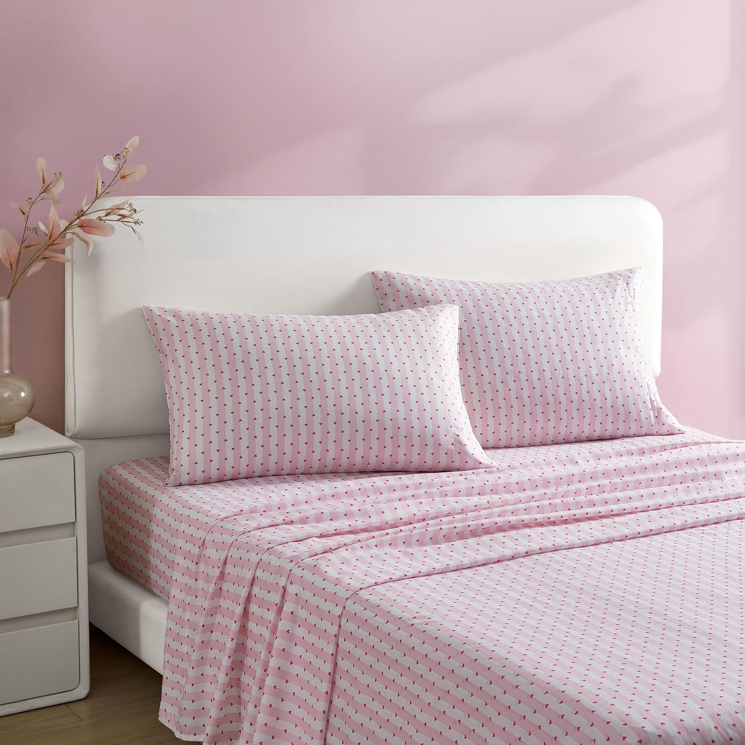 Betsey Johnson - Twin Sheets, Soft & Lightweight Bedding, Fade & Wrinkle Resistant (Wonderland Stripe Pink, Twin) image number 1
