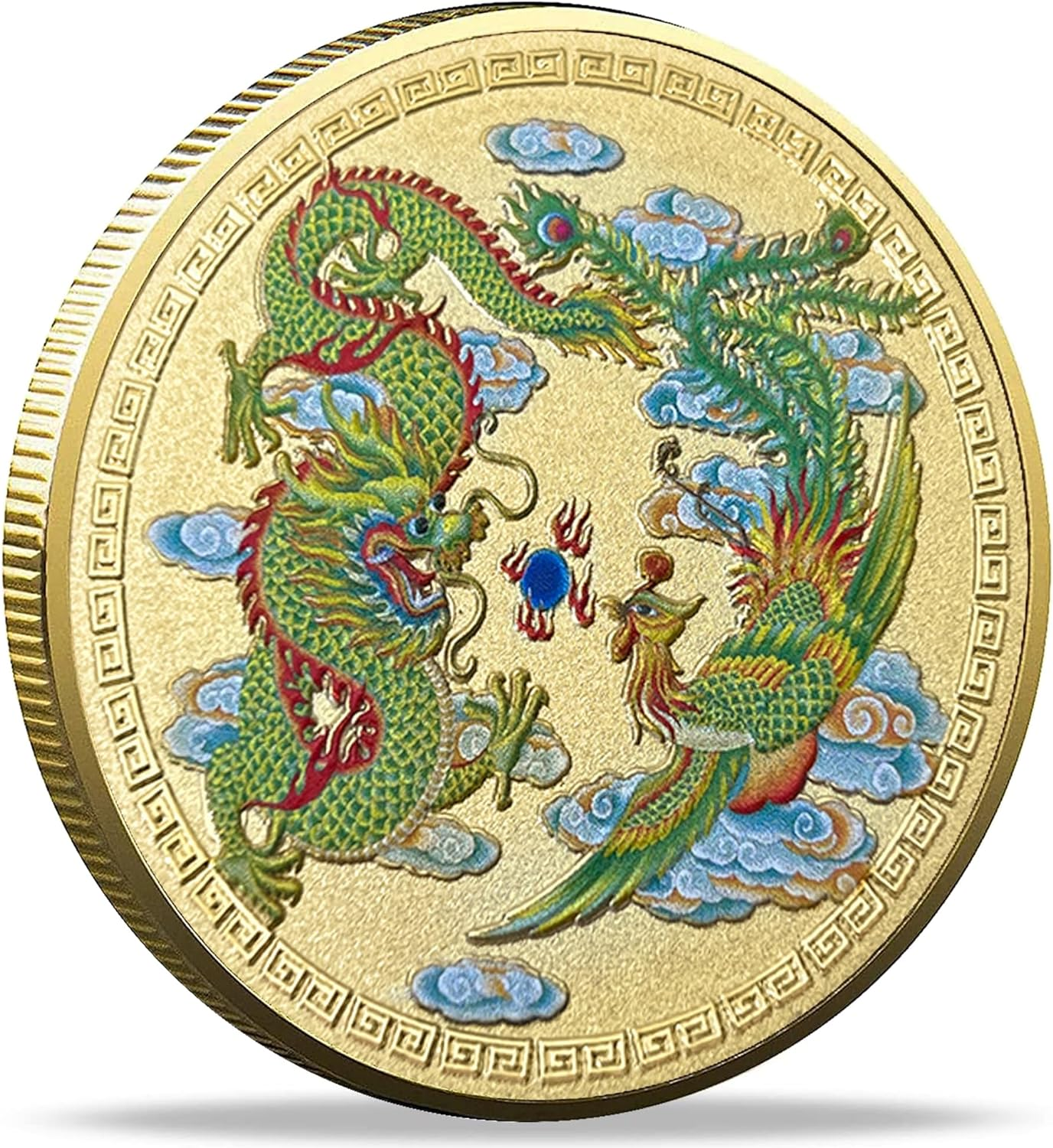 Chinese Mythical Creature Dragon Phoenix Attract Fortune Lucky Coin Lottery Tickets Scratcher Tool Good Luck Charms Challenge Coin image number 2