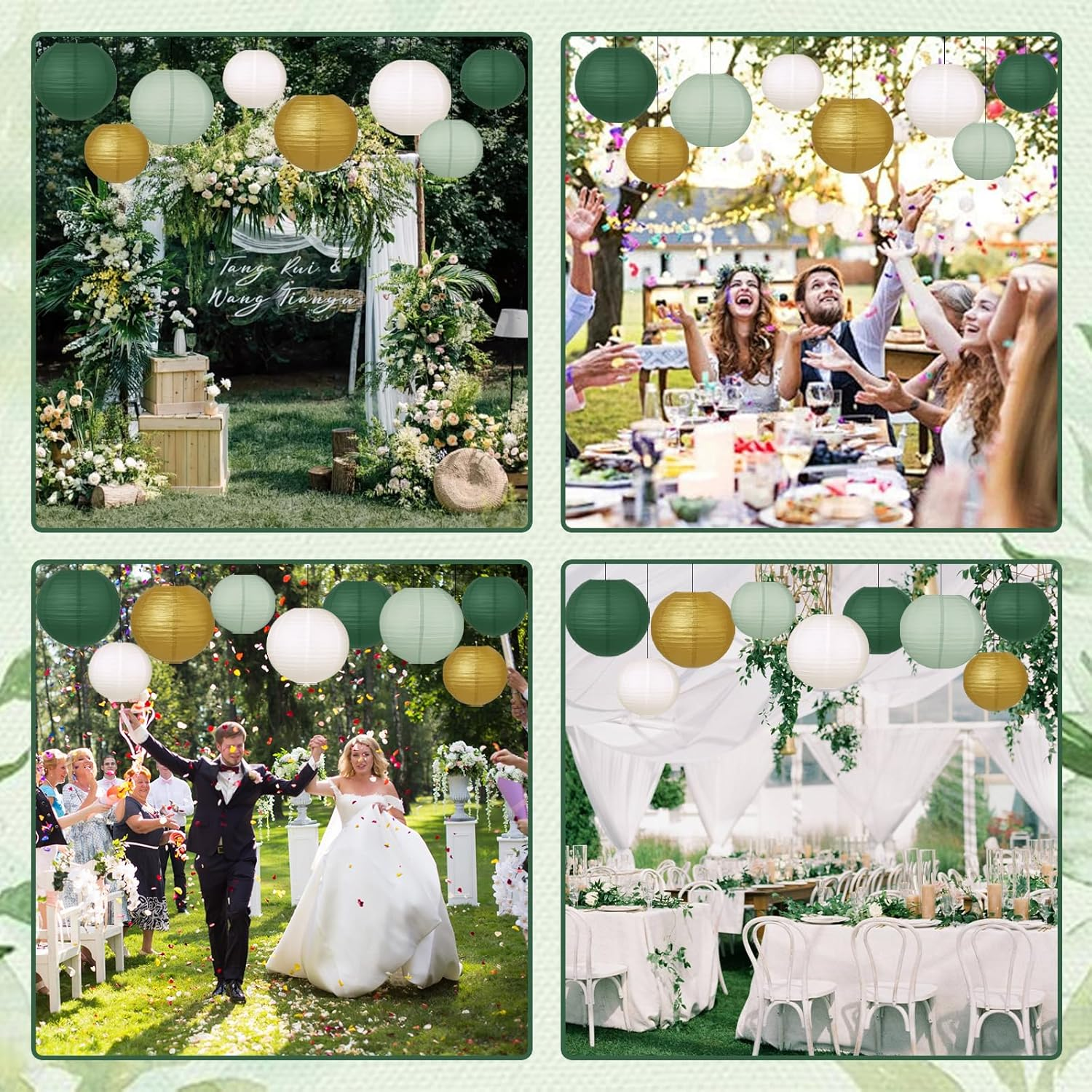 Set of 20 Paper Lanterns in Sage Green - round Paper Lanterns in 4 Sizes (15/20/25/30 Cm) - Lampshades as Decoration for Wedding, Birthday, Baby Shower & Garden Party image number 1