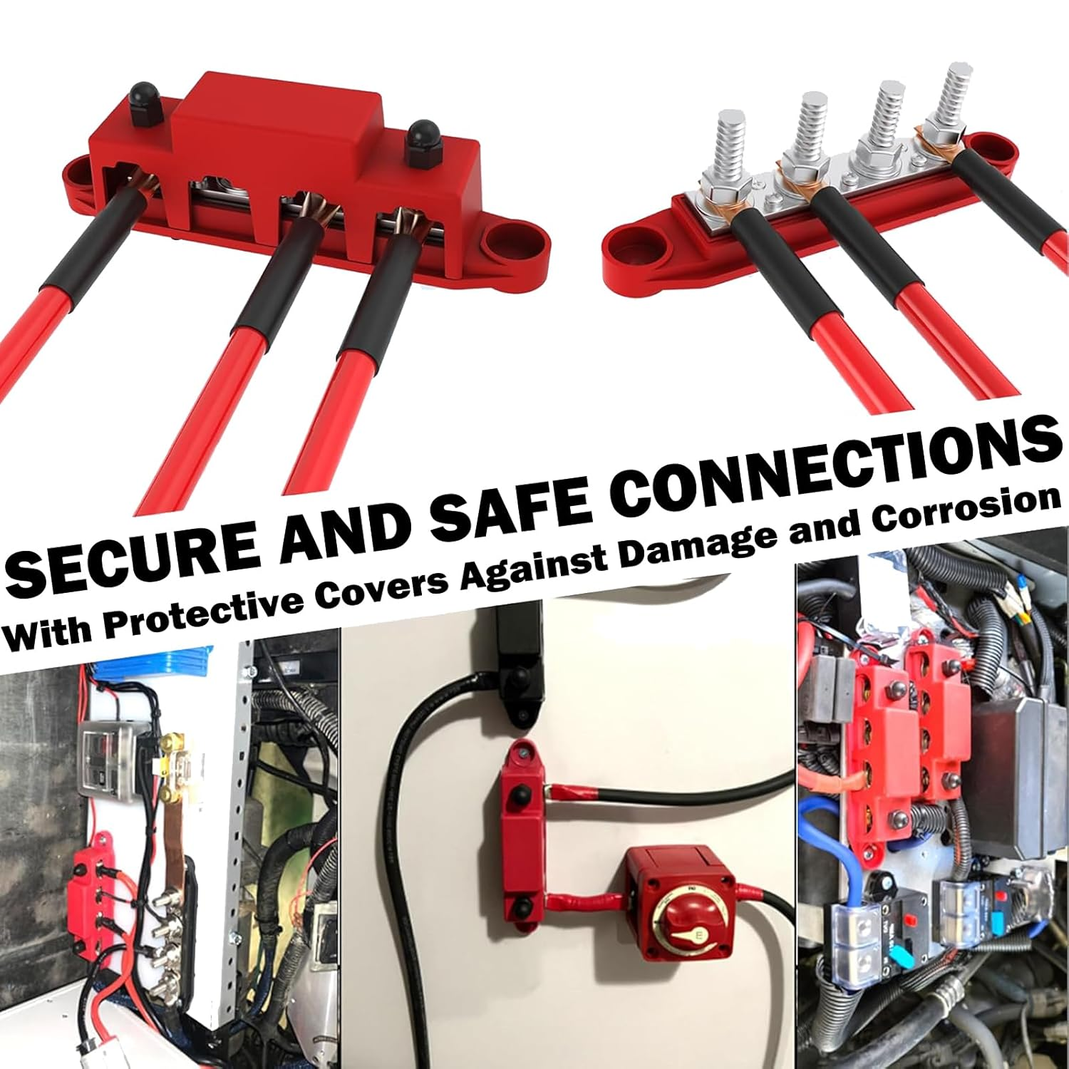 12V Bus Bar, 4X 5/16"(M8) Studs Power Distribution Block, Screws Terminal Block, 250A Marine Copper Battery Busbar for Boat, Automotive and Solar Wiring