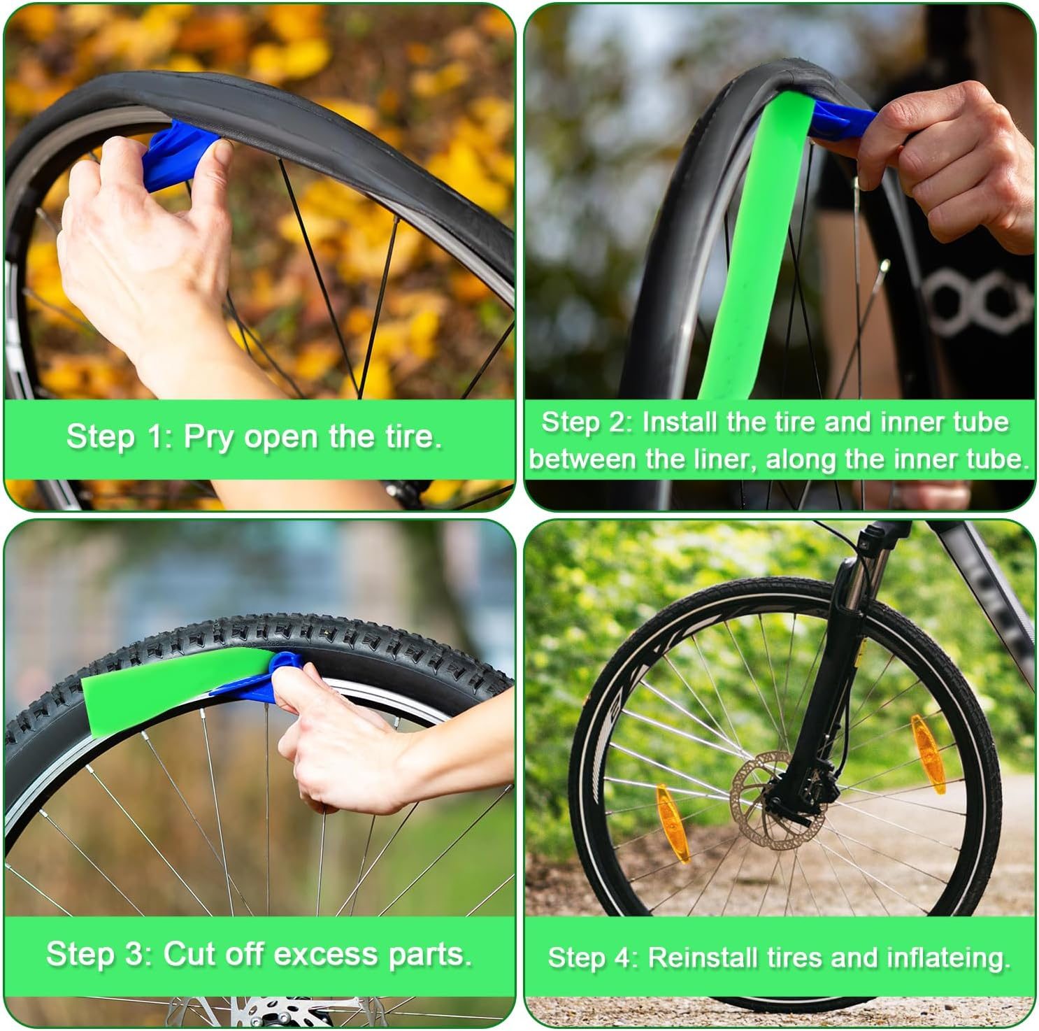 2Pcs Bike Tire Liner, Bicycle Tube Flat Protector Bicycle Rim Strip Rim Tape Accessories Compatible with 12" 16" 18" 20" 24" 26" 27.5" 29" (Green) image number 4