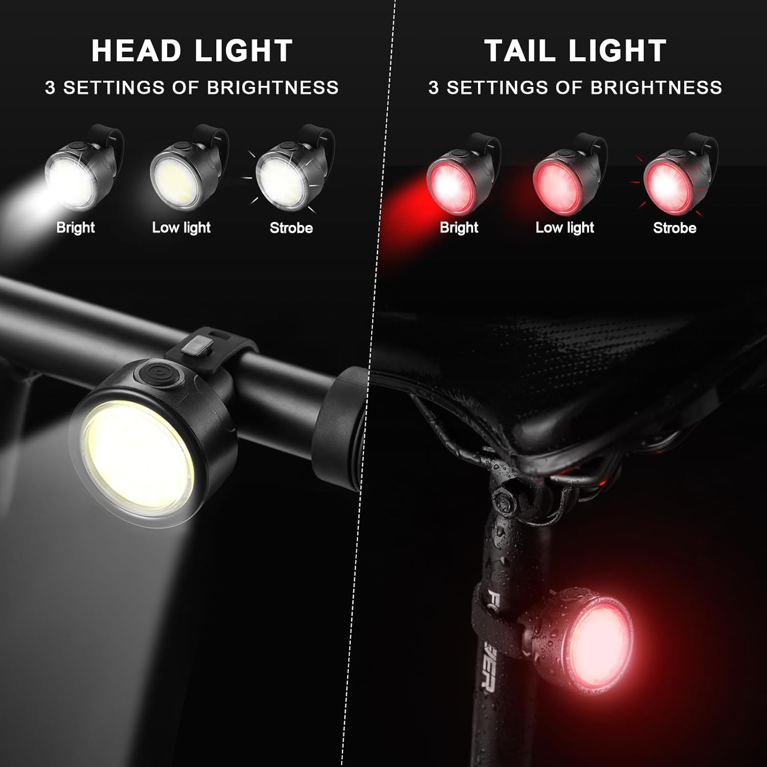 USB Rechargeable Bike Light Set, 350 Lumen Super Bright Bike Lights Front and Back LED Rear Taillight, Bicycle Lights for Night Riding Safety, Waterproof IPX5, 4/6 Modes, Mode Memory image number 3