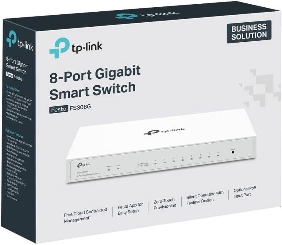 Tp-Link Festa 8-Port Gigabit Smart Switch, Free Cloud Centralised Management, App Control, Easy Setup & Use, Smb-Lite Business-Level Quality, Fanless Design, Metal Case (Festa FS308G) image number 1