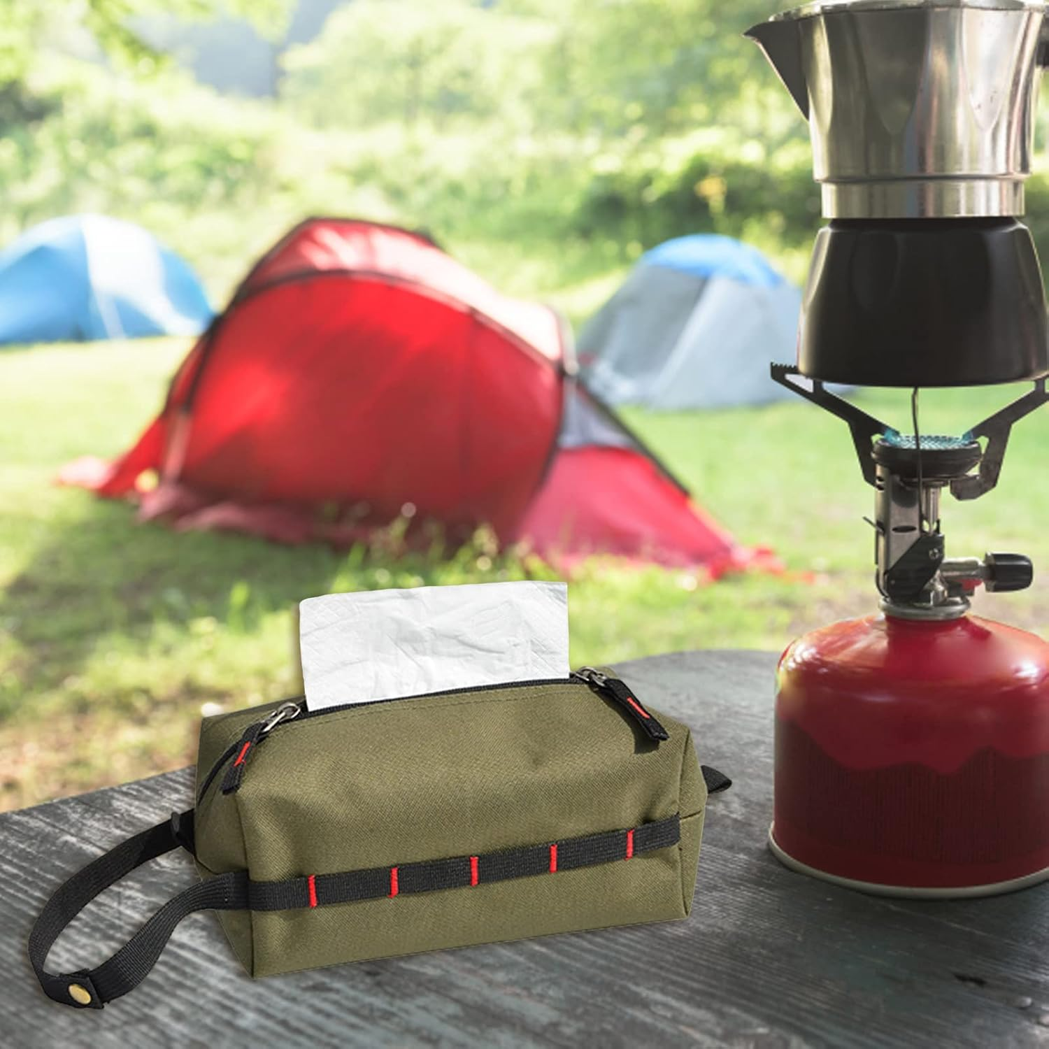 Toilet Paper Holder | Outdoor Camping Tissue Box Holder,Waterproof Tissue Napkin Case for Car Camping - Army Green image number 4